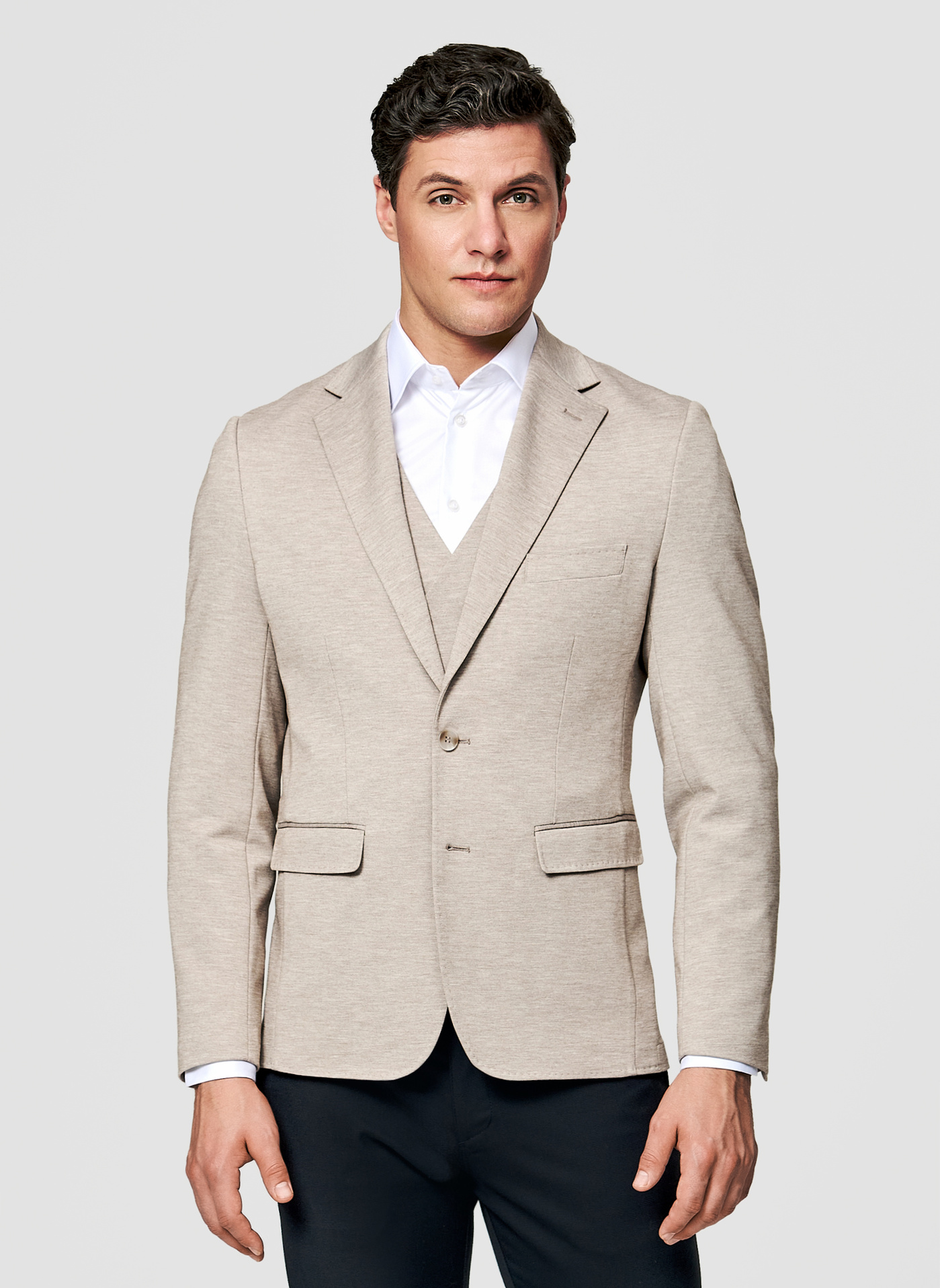 PAKO LORENTE - Jasnobrązowa dzianinowa marynarka męska