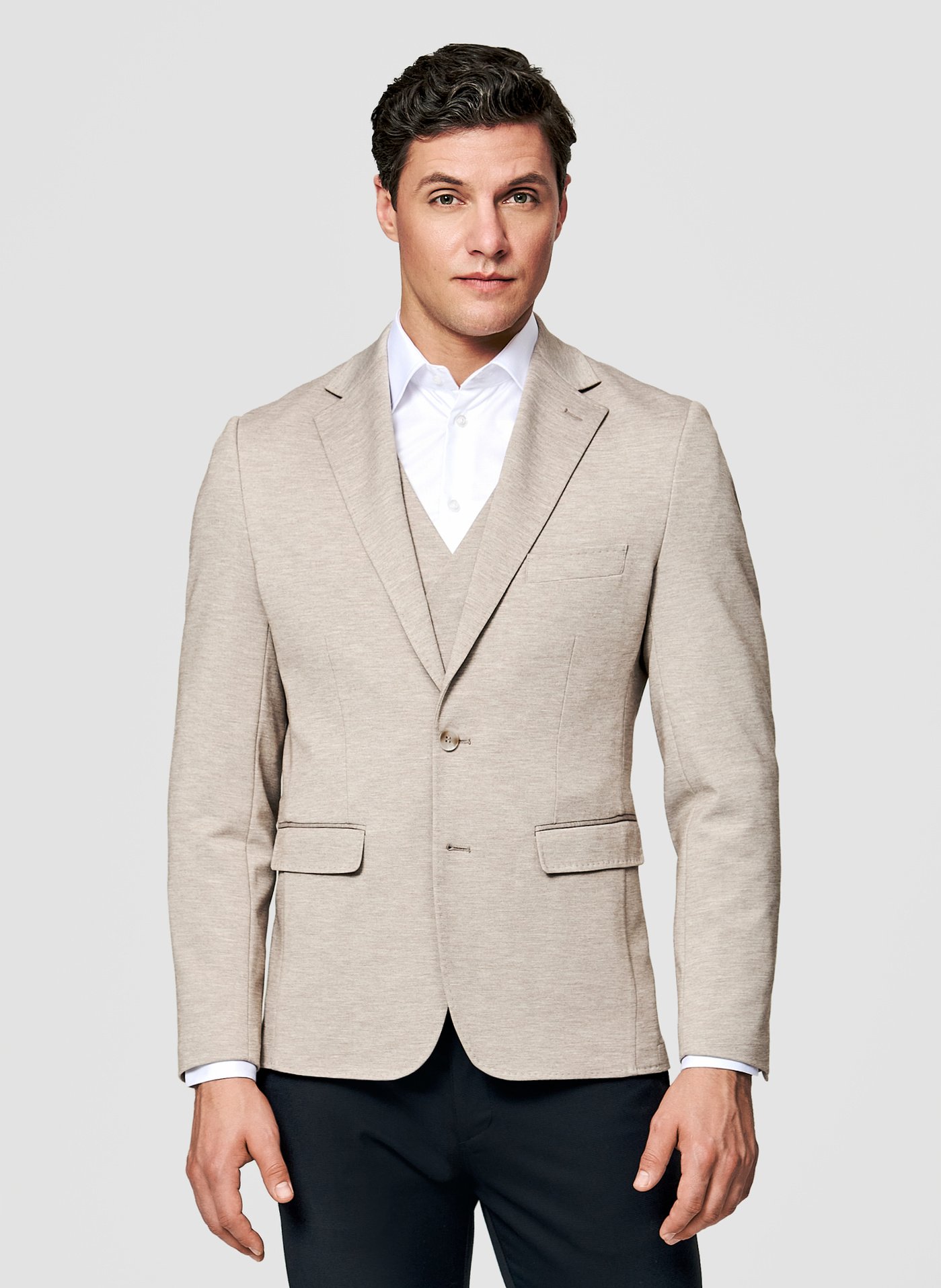 PAKO LORENTE - Jasnobrązowa dzianinowa marynarka męska