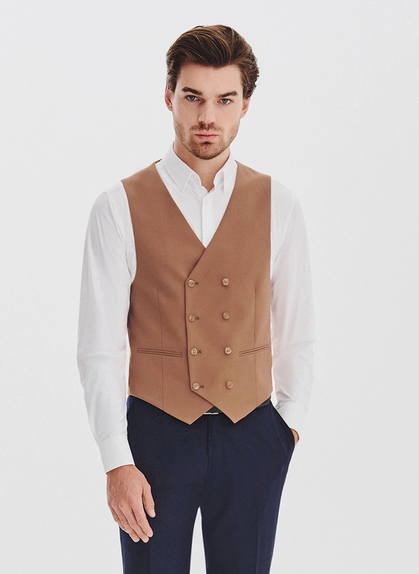 PAKO LORENTE - Ruda dwurzędowa kamizelka męska