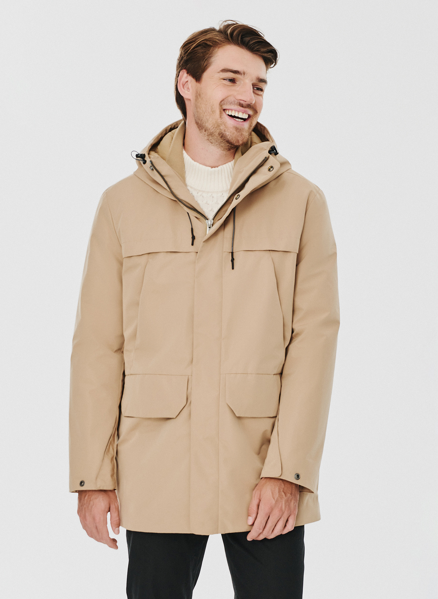 PAKO LORENTE – Kurtka męska z kapturem w kolorze beżowym
