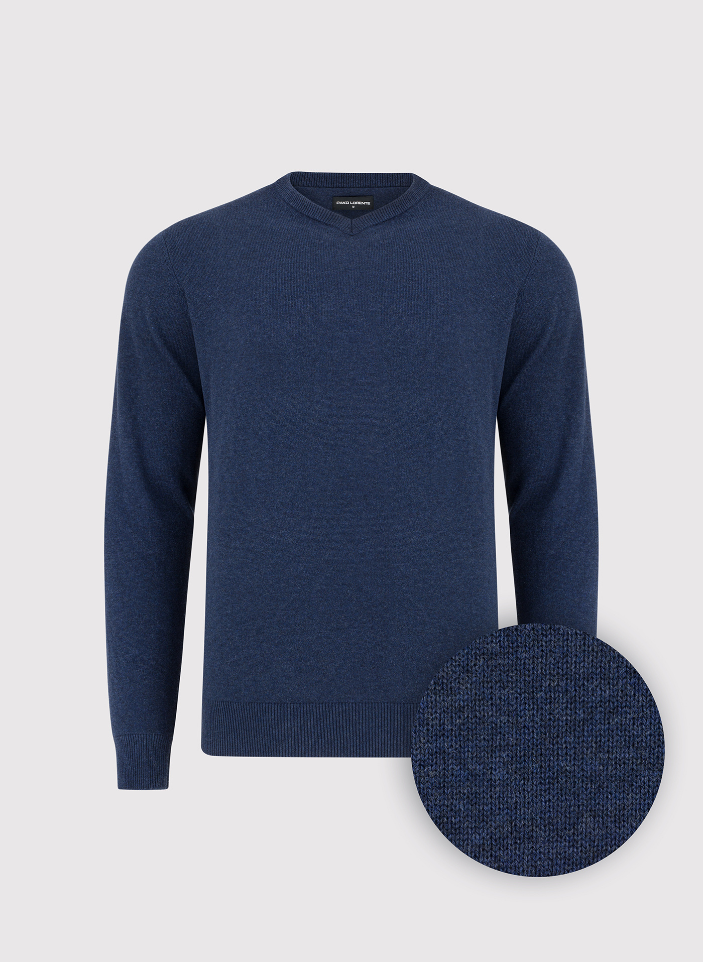 PAKO LORENTE - Granatowy sweter męski z dekoltem w serek