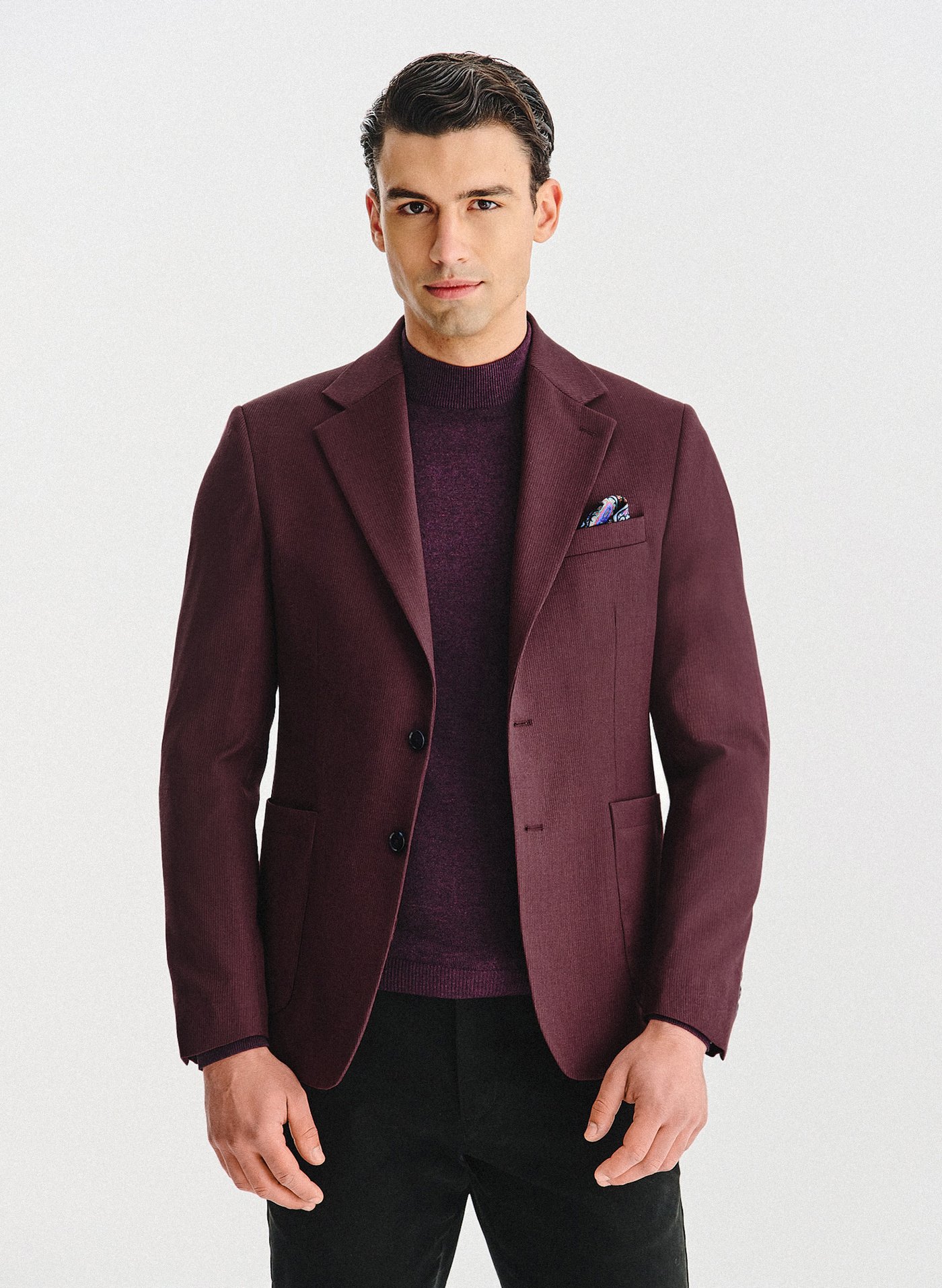 PAKO LORENTE – Bordowa marynarka z wełną i jedwabiem