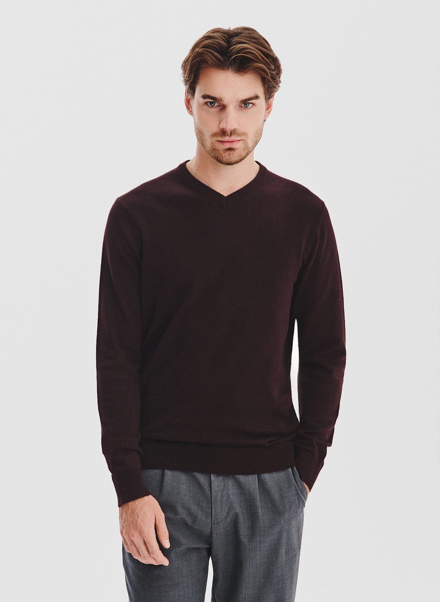 PAKO LORENTE - Brązowy sweter męski v-neck