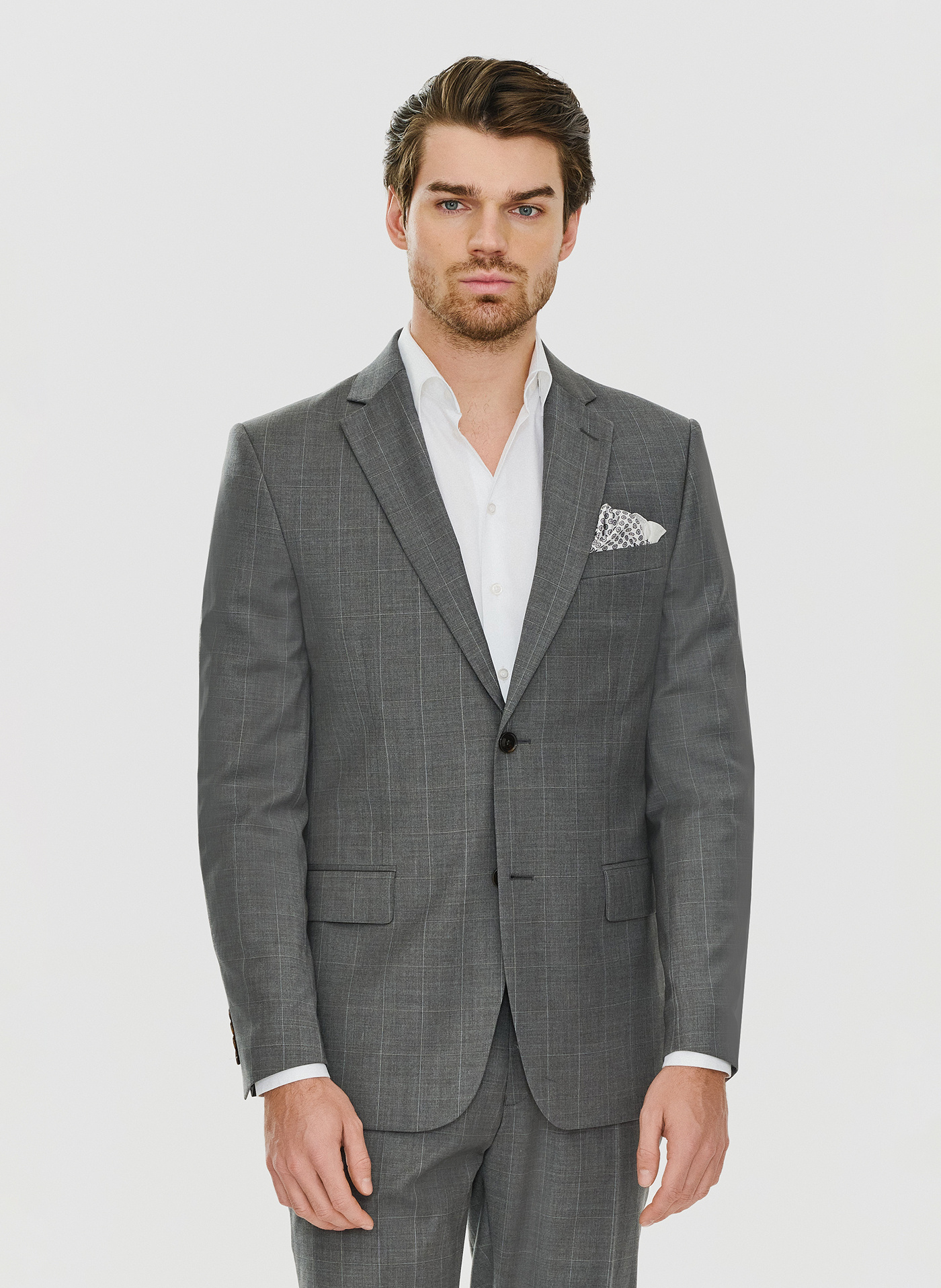 PAKO LORENTE – Ciemnoszara marynarka garniturowa w delikatną kratę