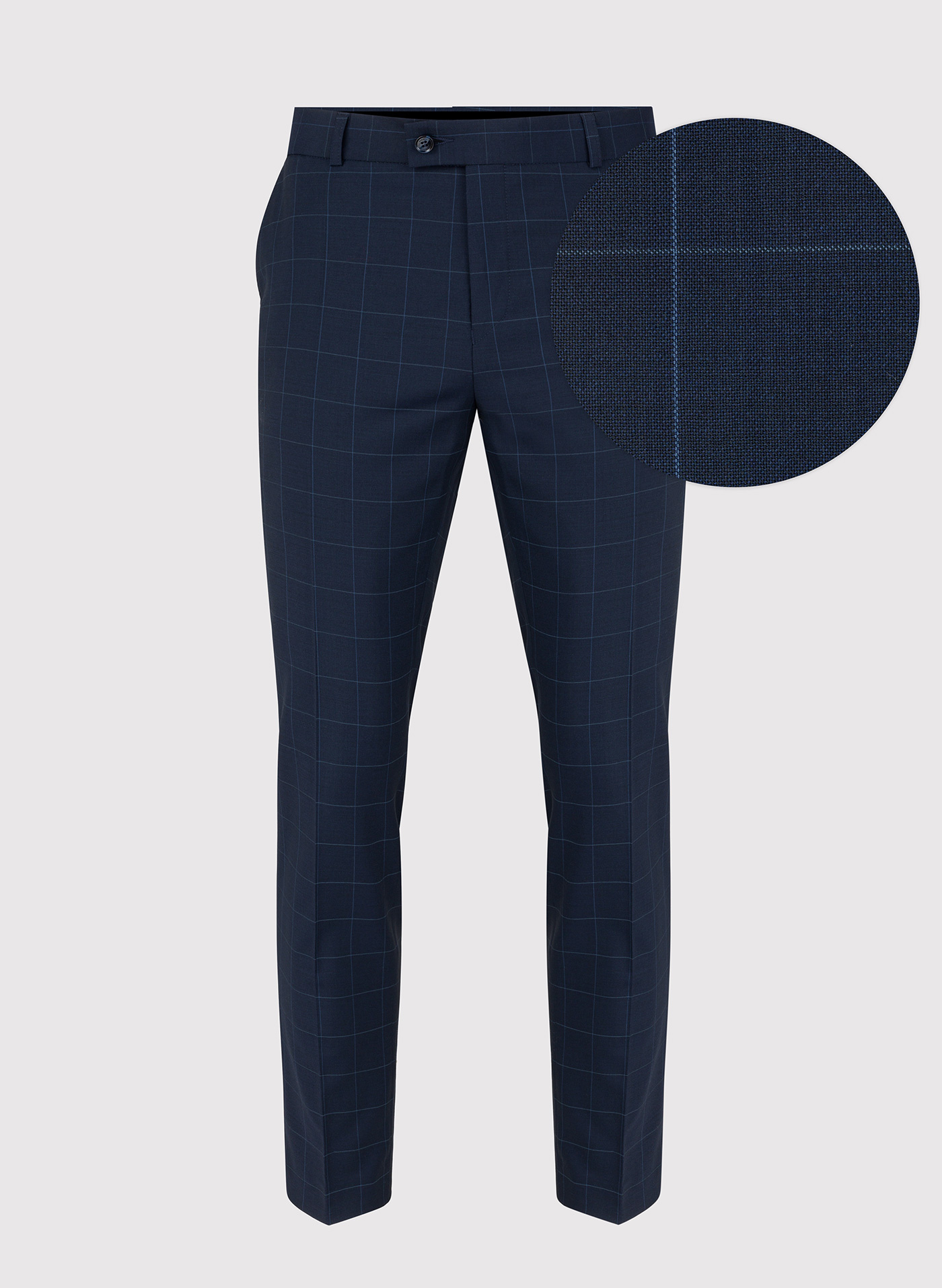 PAKO LORENTE – Granatowe spodnie garniturowe w delikatną kratę