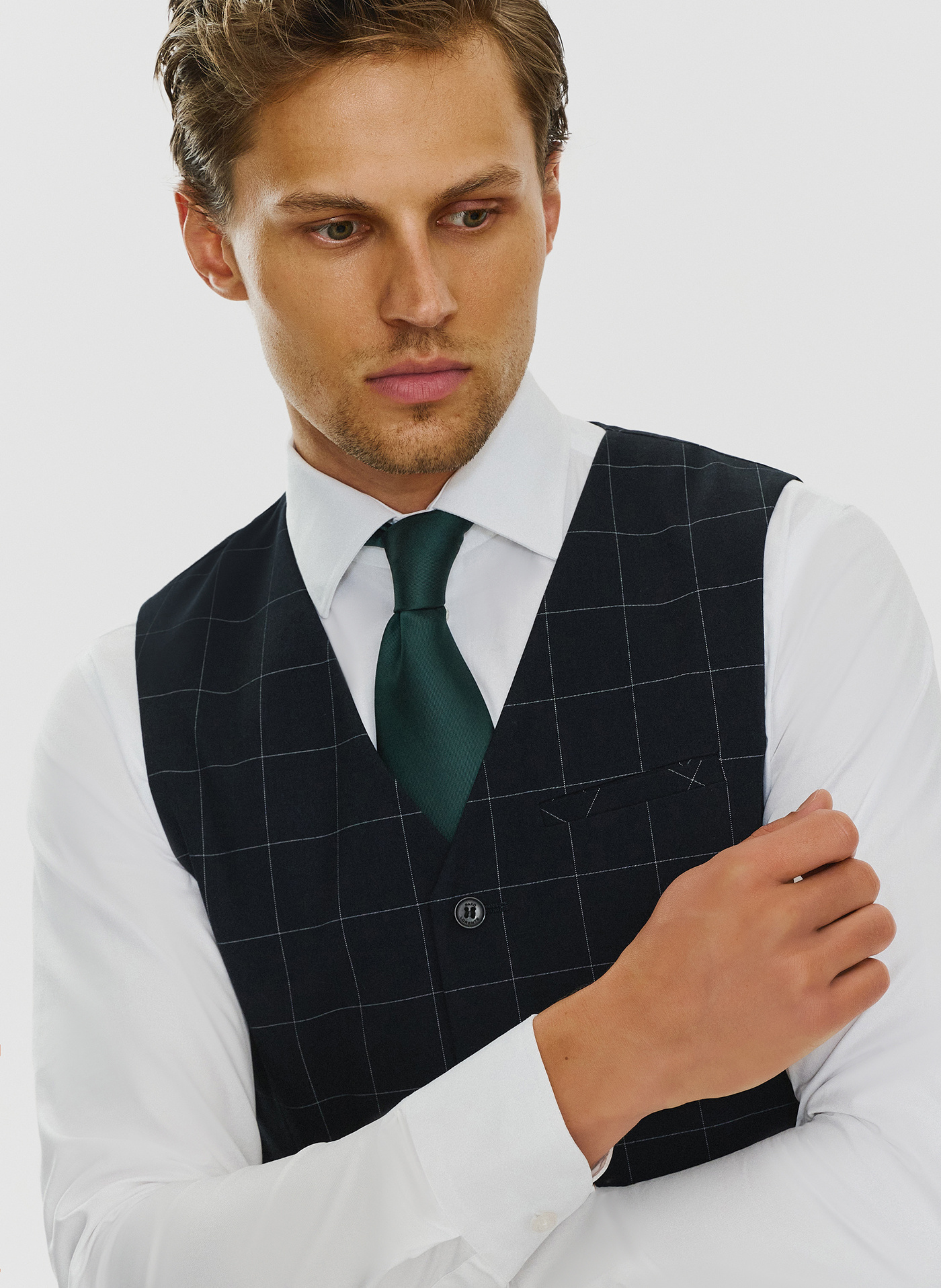 PAKO LORENTE – Granatowa kamizelka w kratę Windowpane