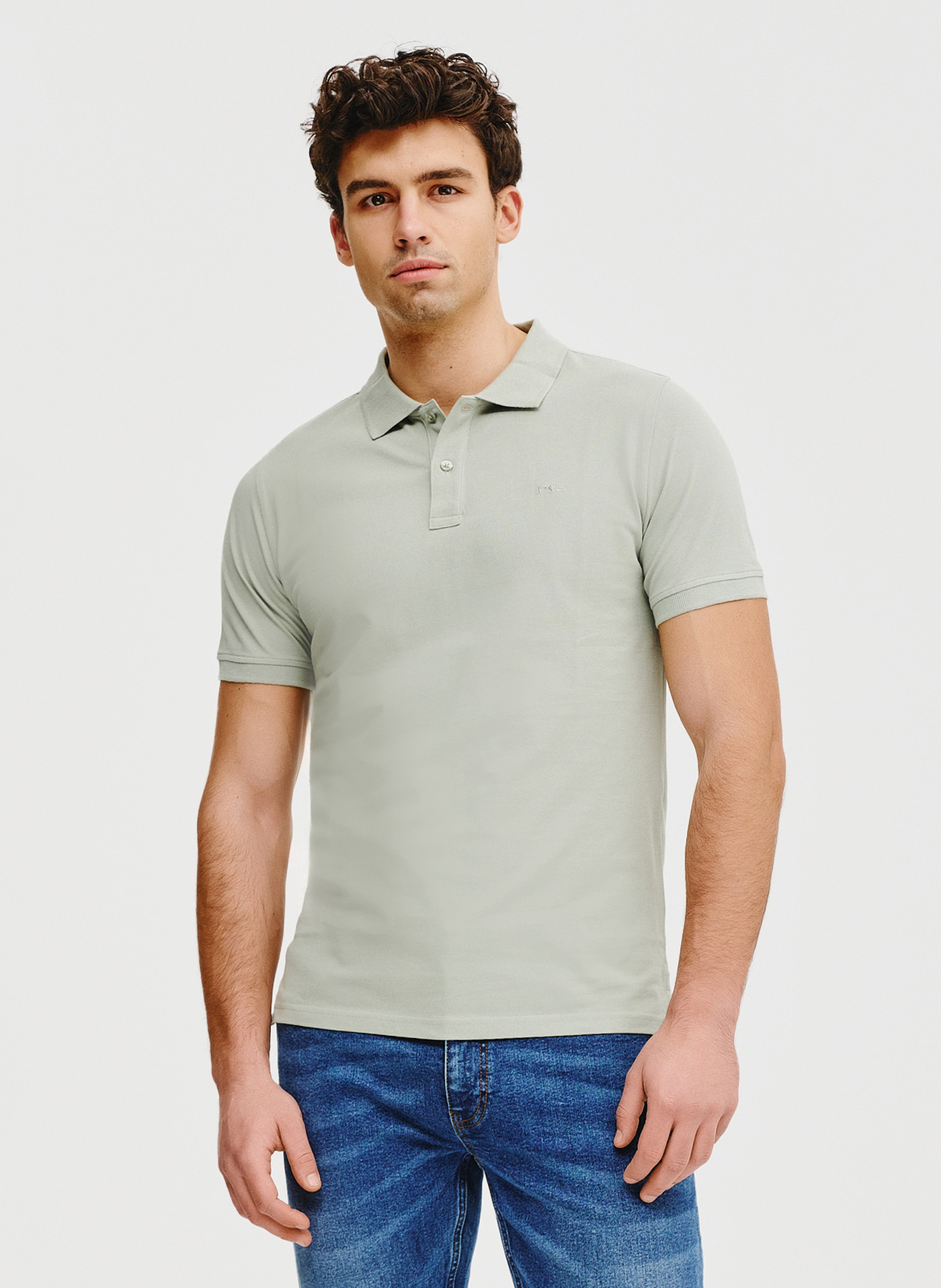 PAKO LORENTE – Gładki t-shirt polo w oliwkowym kolorze