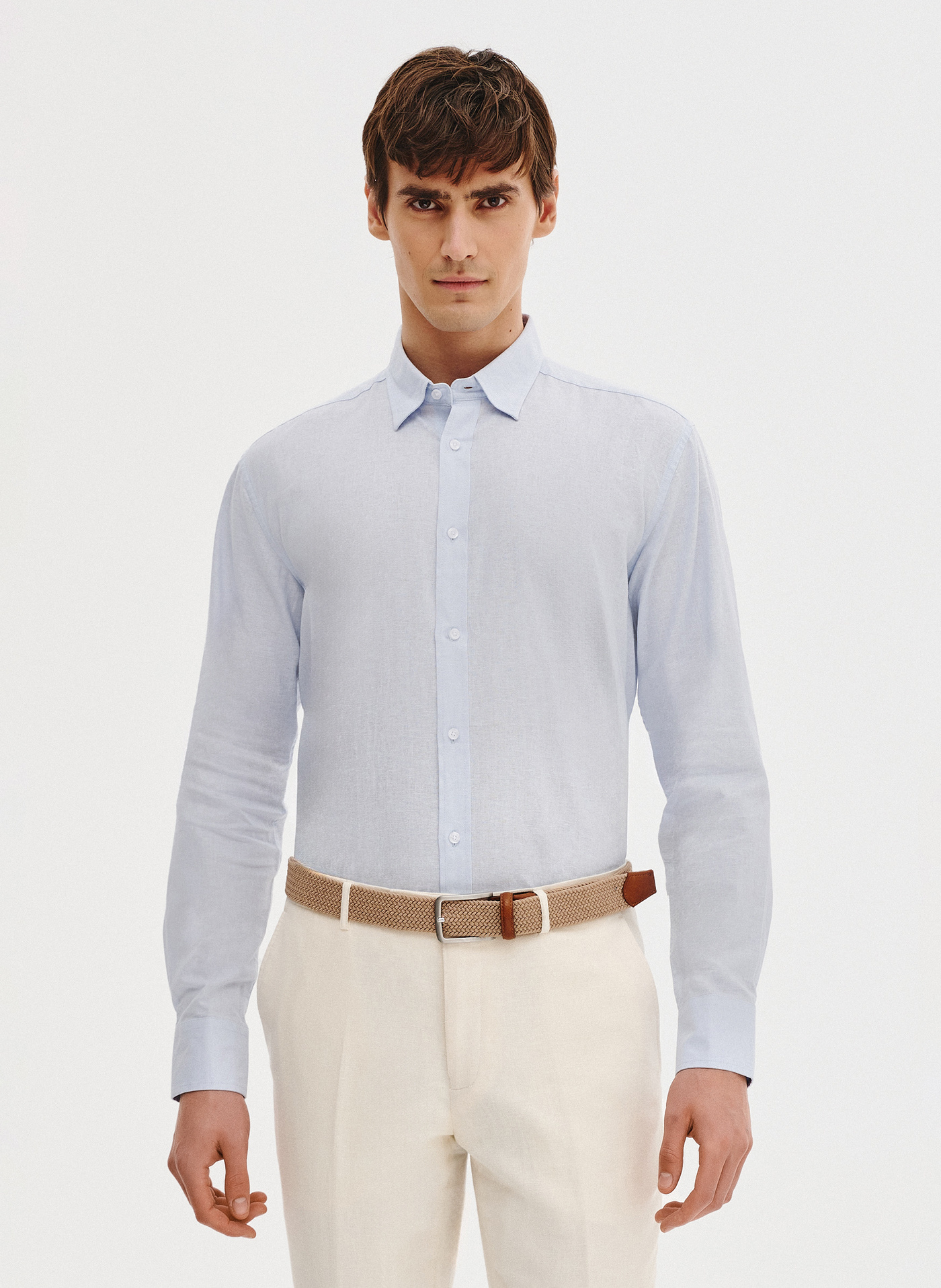 PAKO LORENTE – Błękitna koszula z lnu i bawełny