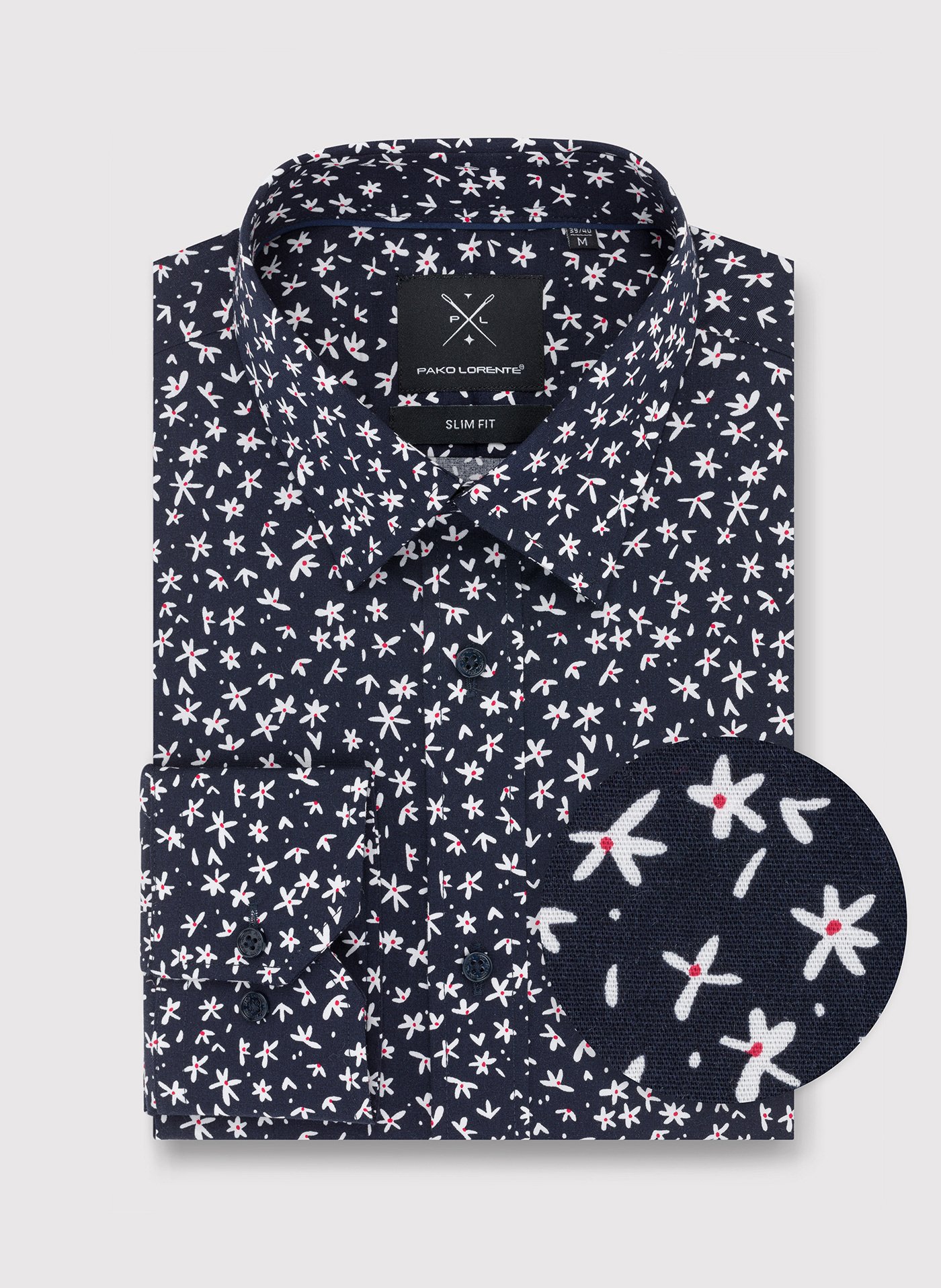 PAKO LORENTE – Granatowa koszula męska w kwiatki P23WF-1X-005-G-S