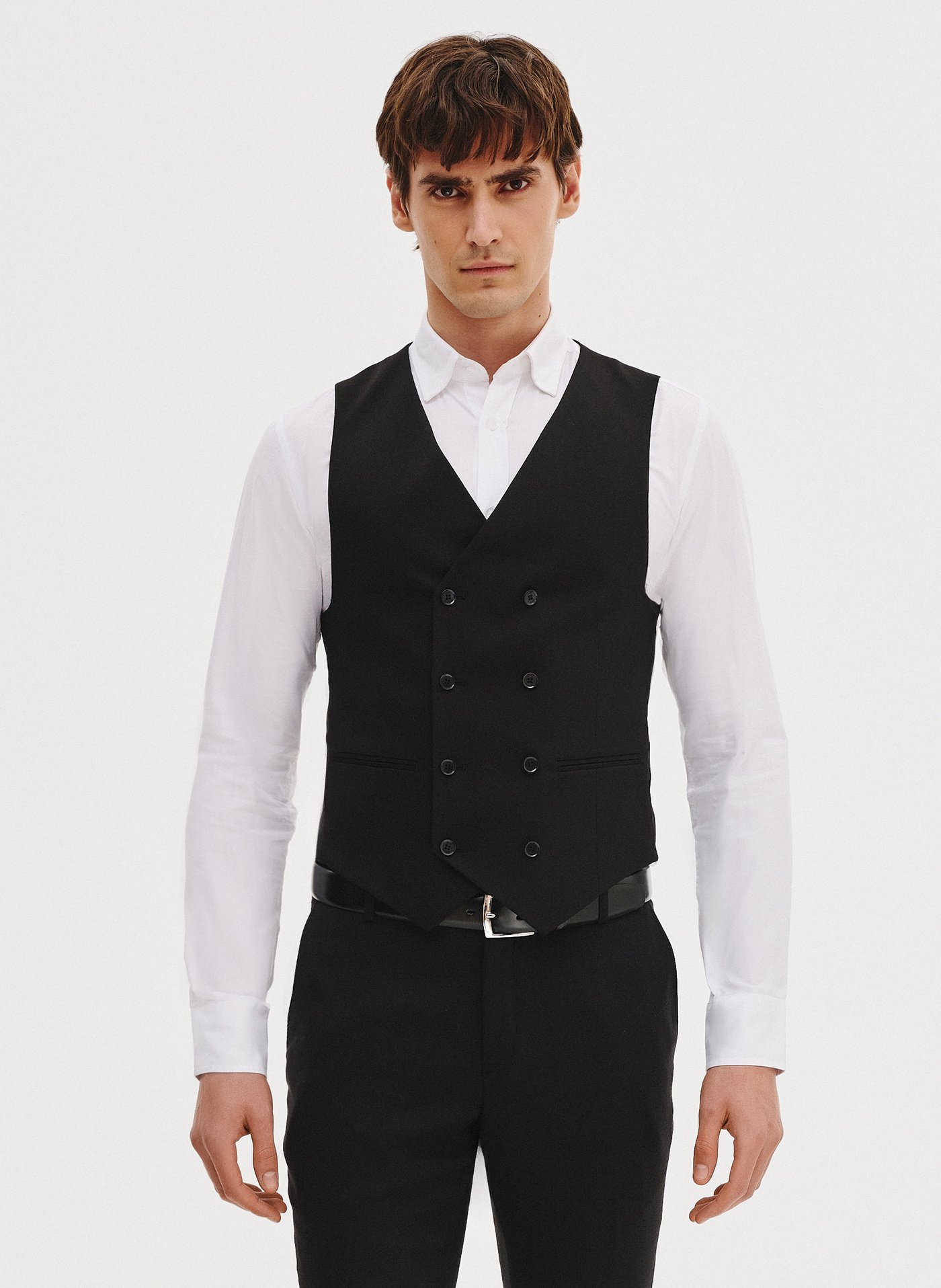 PAKO LORENTE – Czarna dwurzędowa kamizelka męska