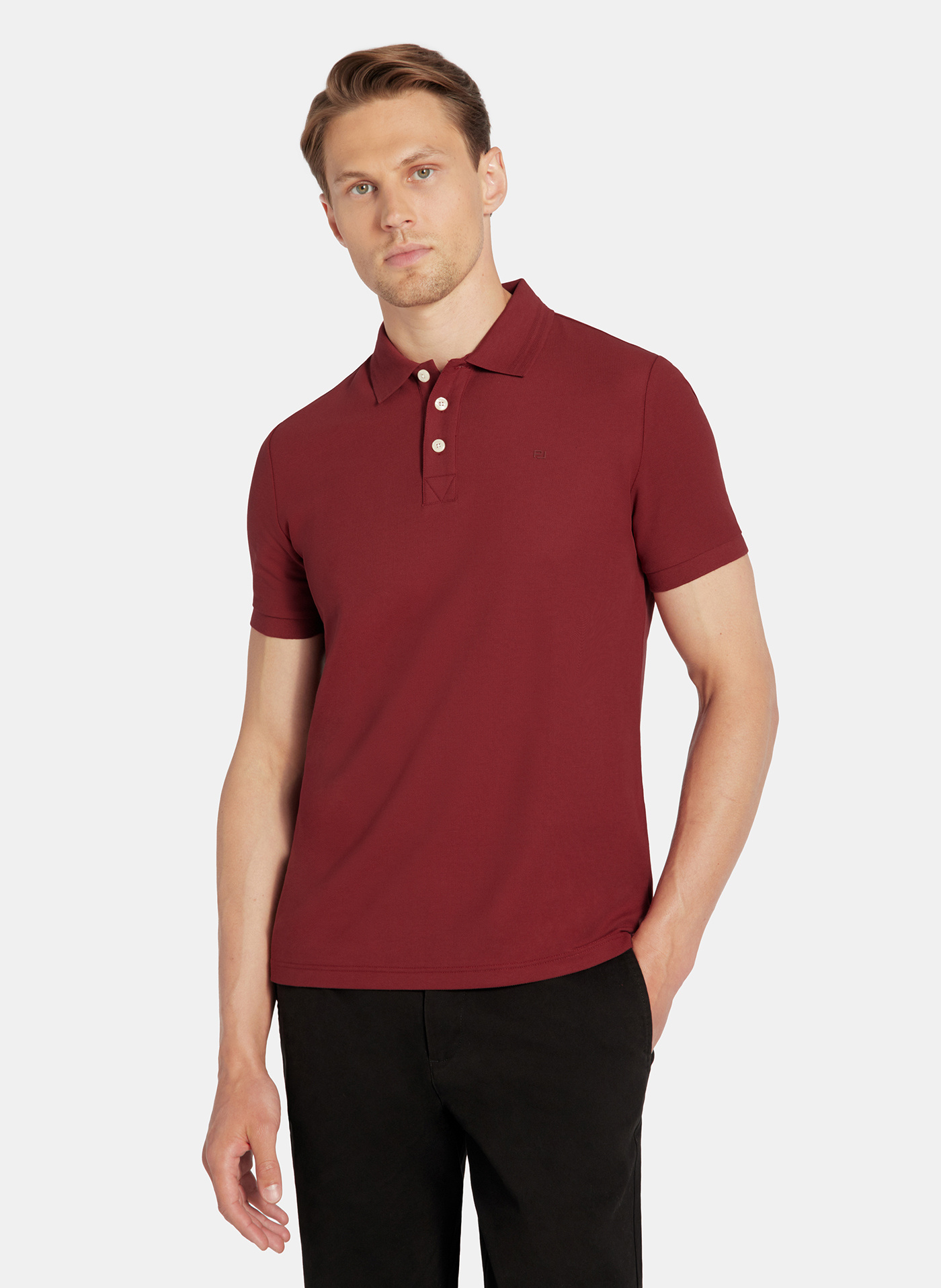 PAKO LORENTE - Bordowy t-shirt polo na trzy guziczki