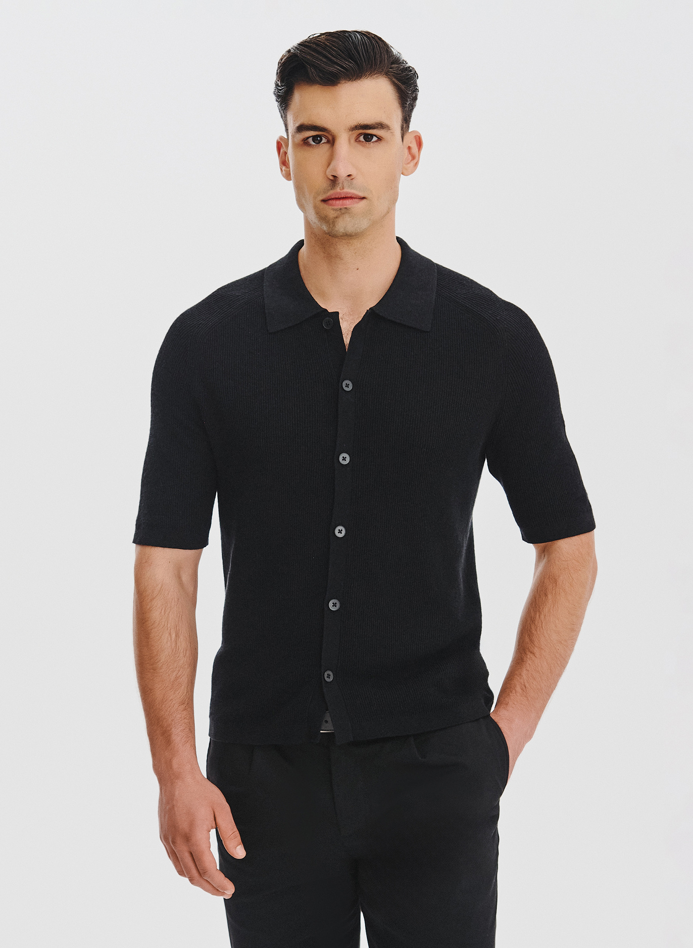 PAKO LORENTE - Czarne swetrowe polo z lnem