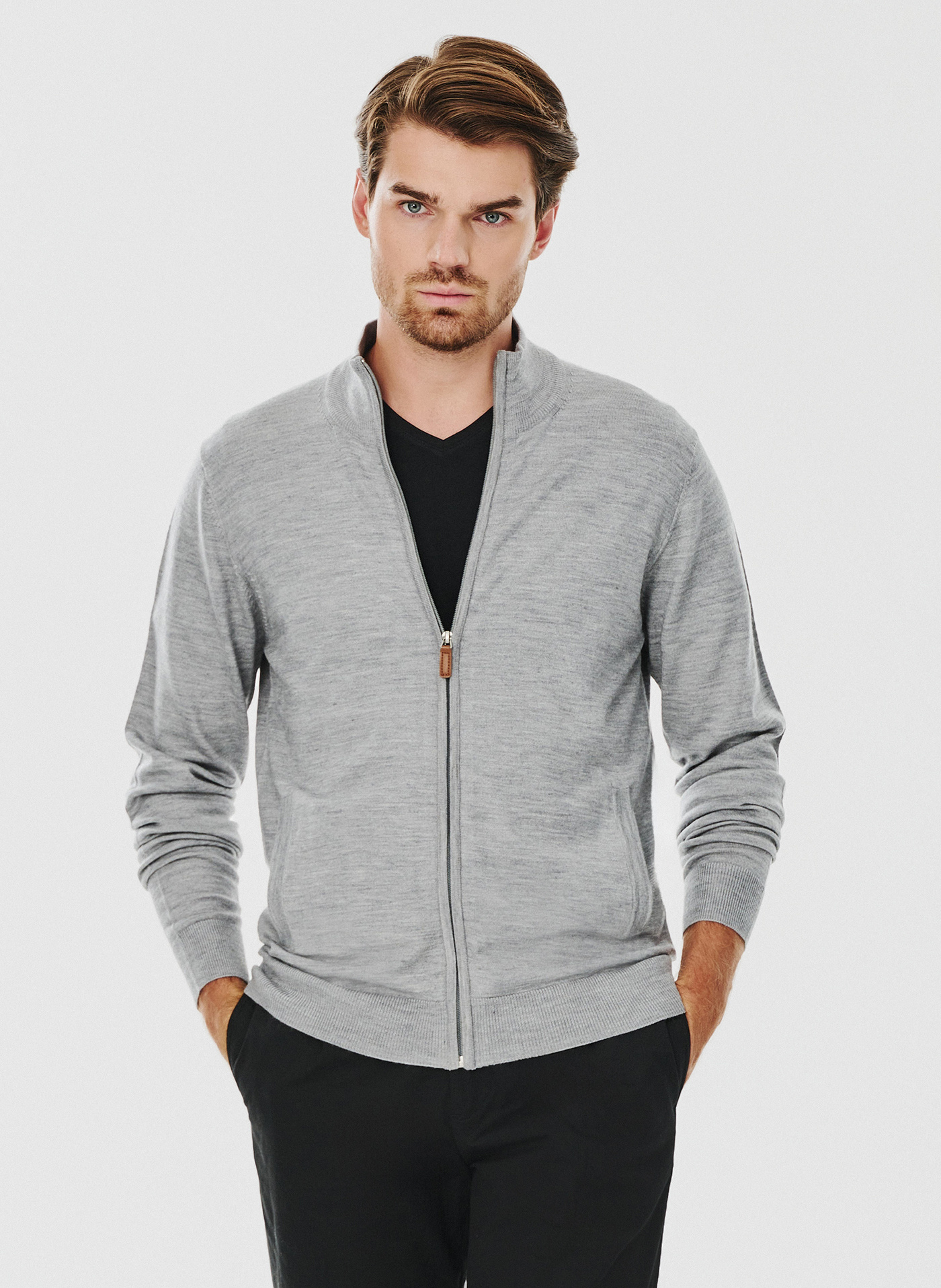 PAKO LORENTE – Męski rozpinany sweter w szarym kolorze