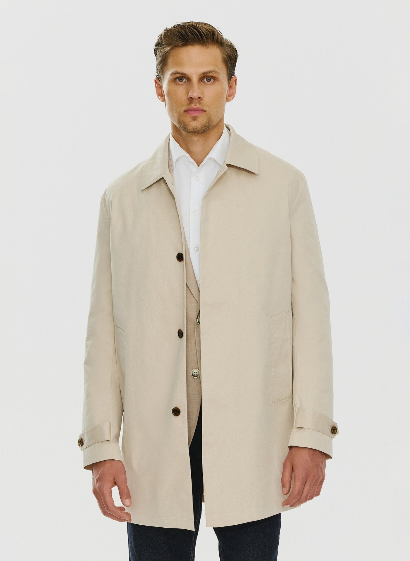 PAKO LORENTE – Beżowy wiosenny płaszcz męski P24SF-7X-001-E-0 - Pako Lorente