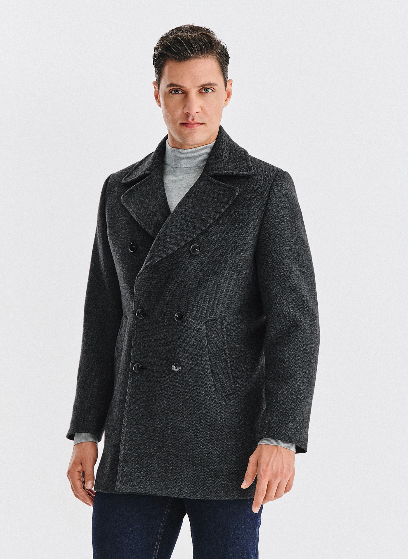 PAKO LORENTE – Szary płaszcz dwurzędowy z wełną