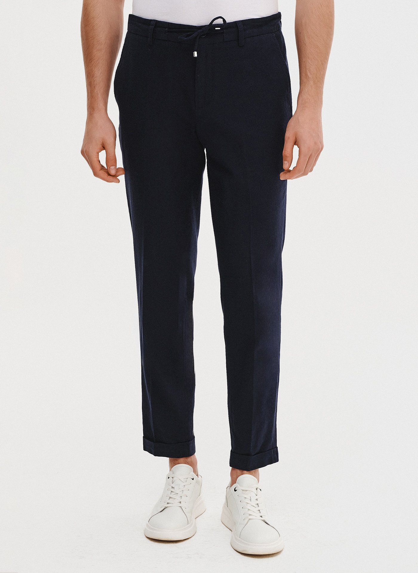 PAKO LORENTE - Granatowe spodnie męskie z lnem