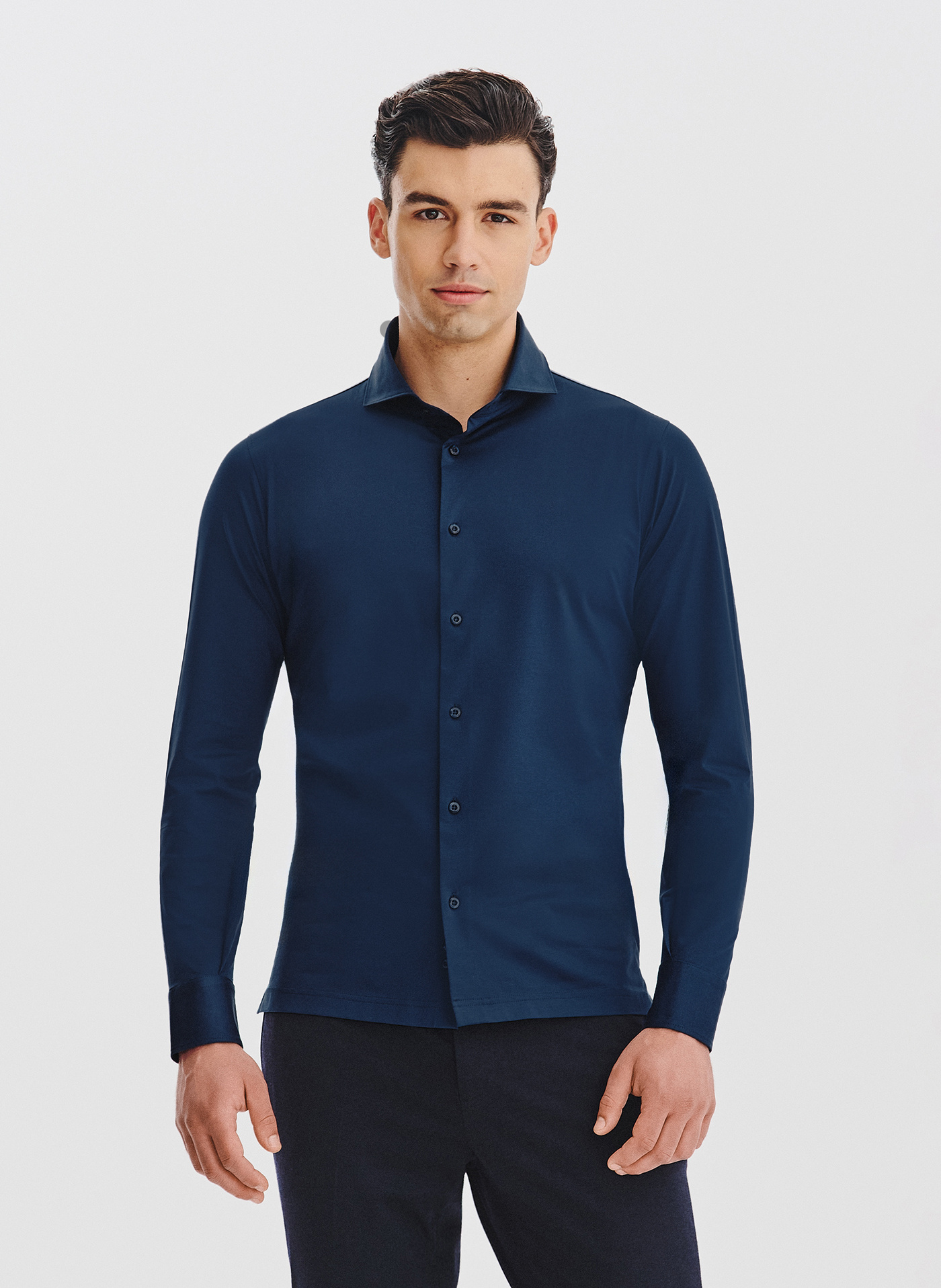 PAKO LORENTE – Granatowa koszula z dzianiny