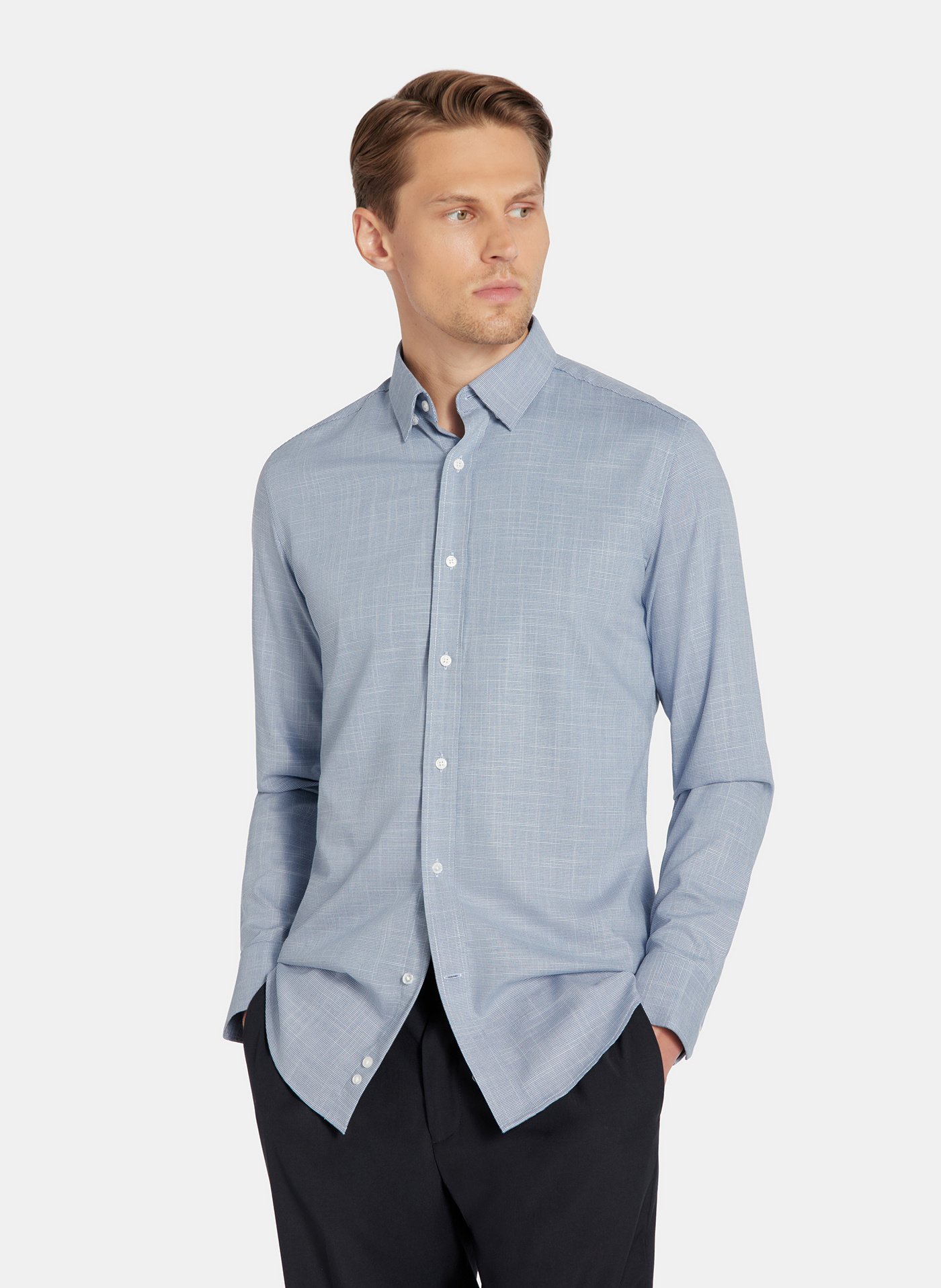 PAKO LORENTE - Granatowa koszula w drobną kratę