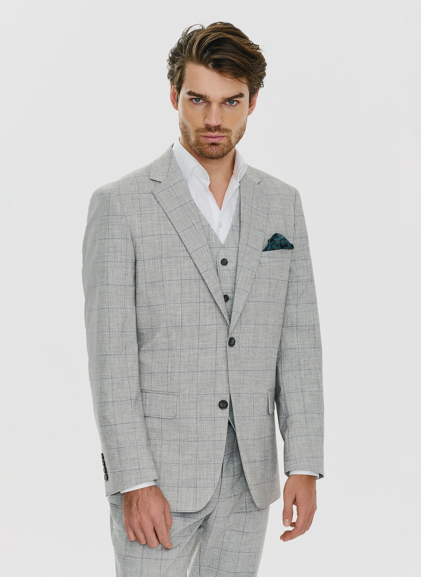 PAKO LORENTE – Szara marynarka w niebieską kratę