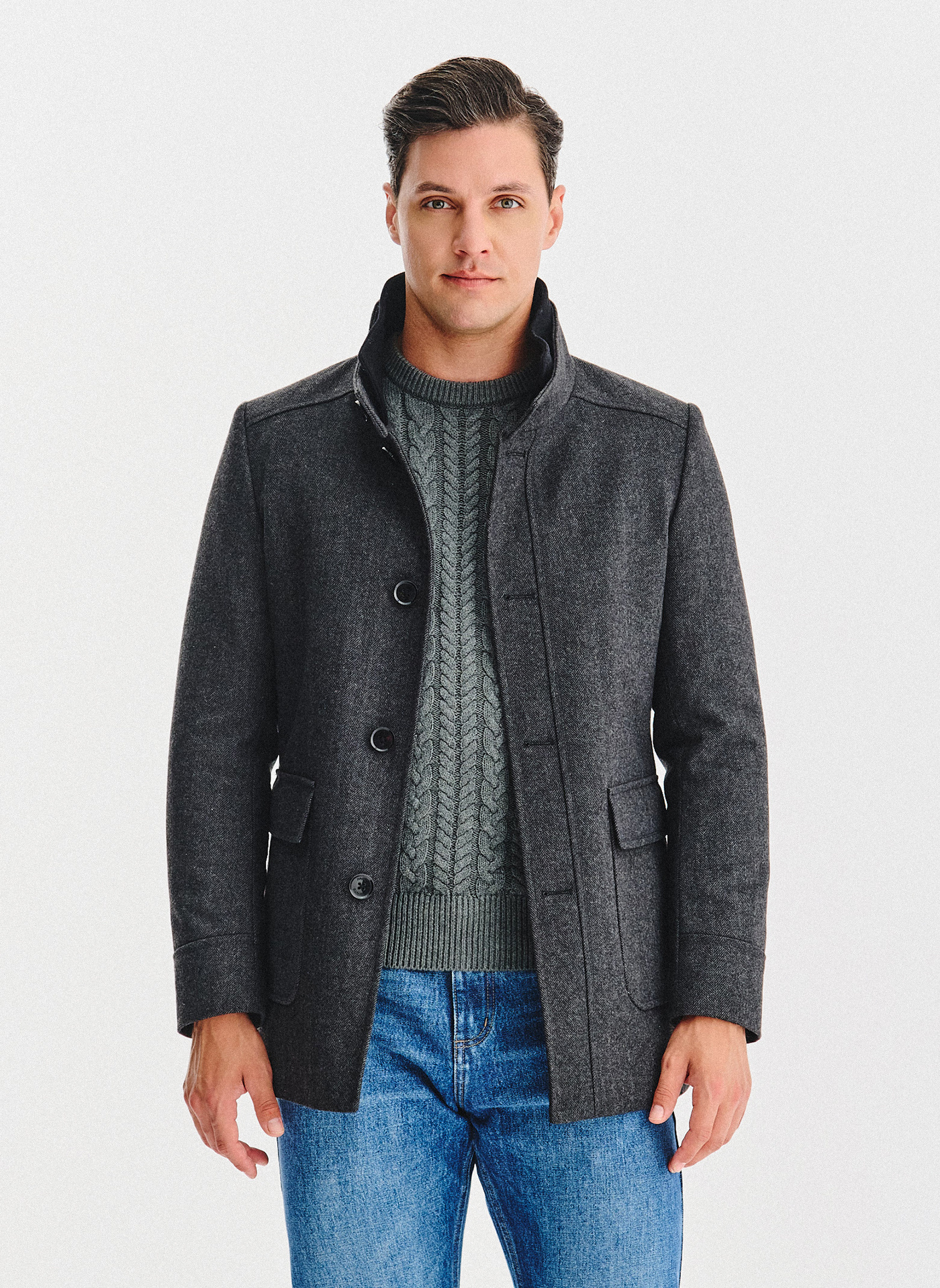 PAKO LORENTE - Szary płaszcz zapinany na guziki