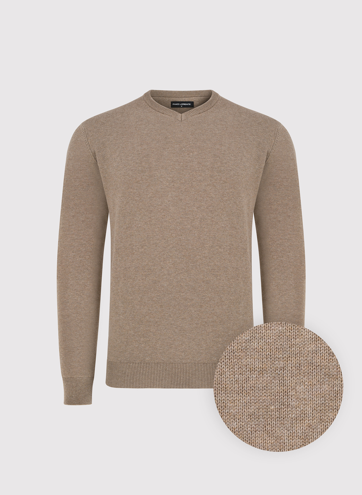 PAKO LORENTE – Beżowy męski sweter w serek