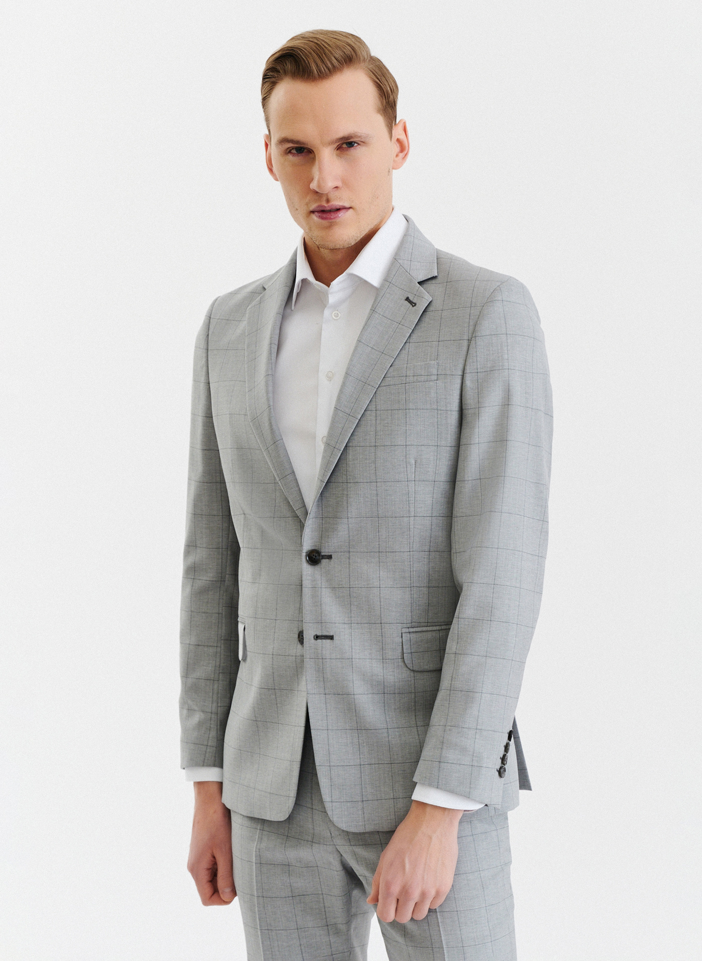 PAKO LORENTE – Szara wełniana marynarka garniturowa w kratę