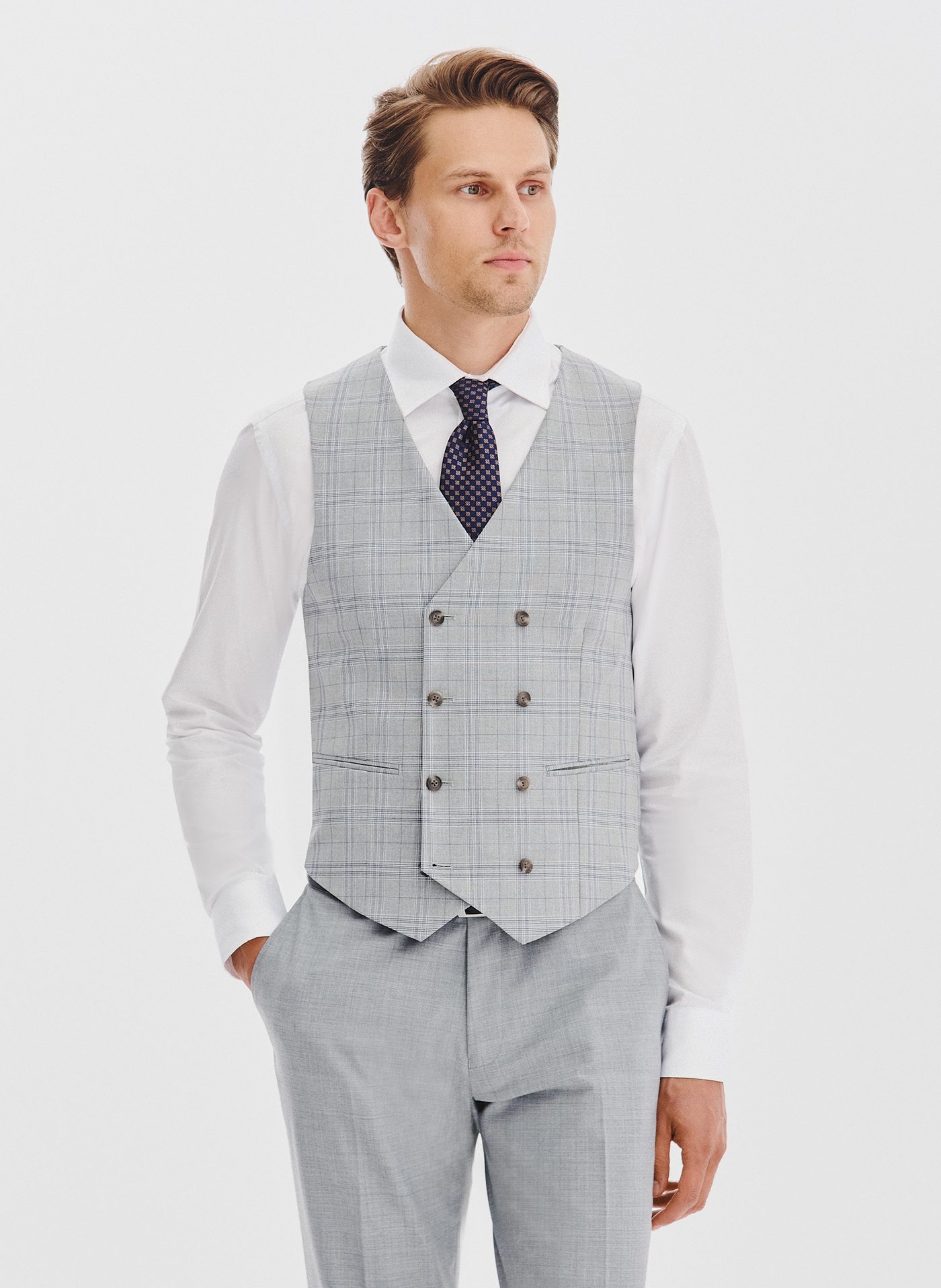 PAKO LORENTE - Dwurzędowa kamizelka męska w kratę