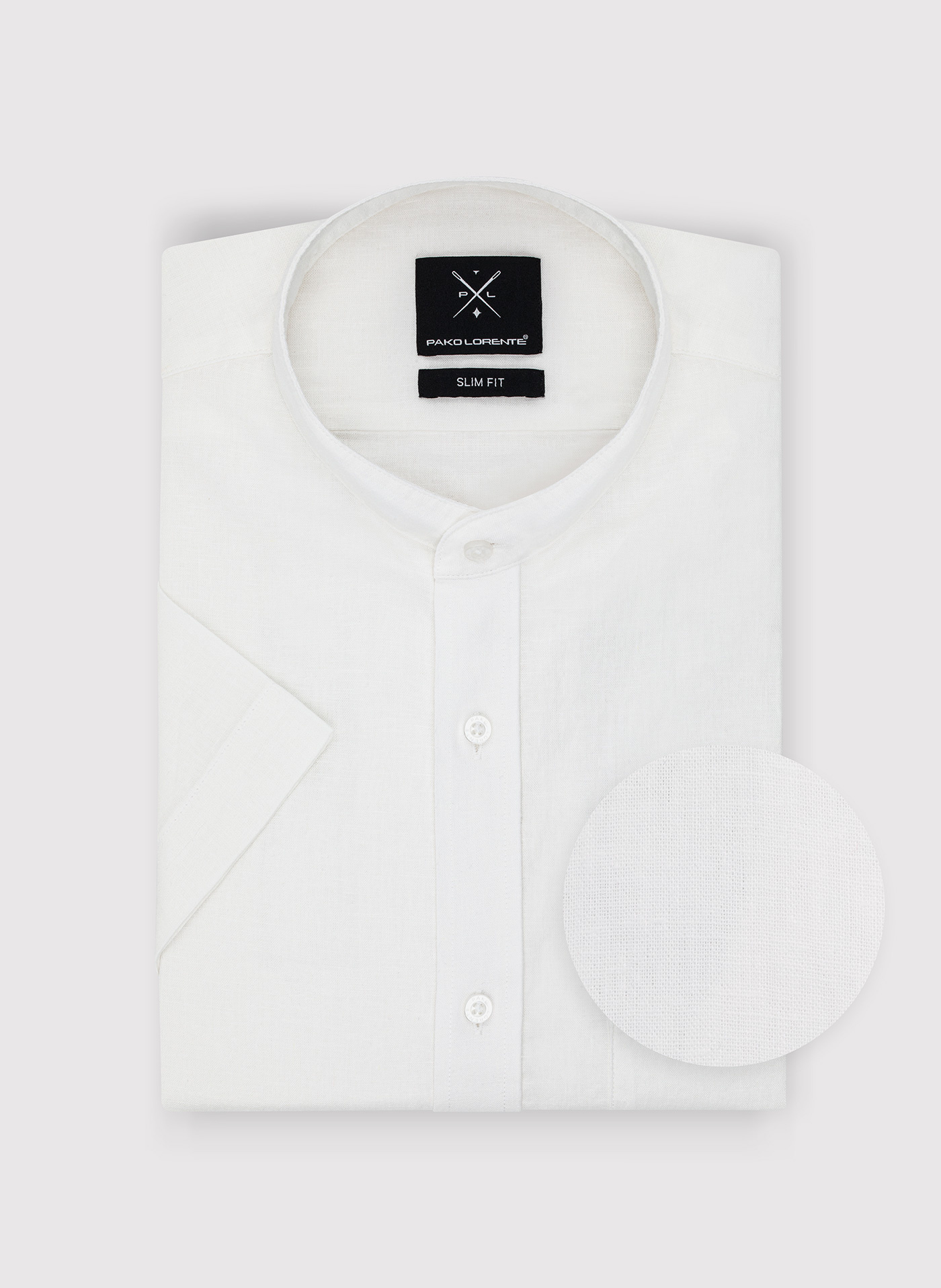 PAKO LORENTE - Lniana biała koszula męska ze stójką