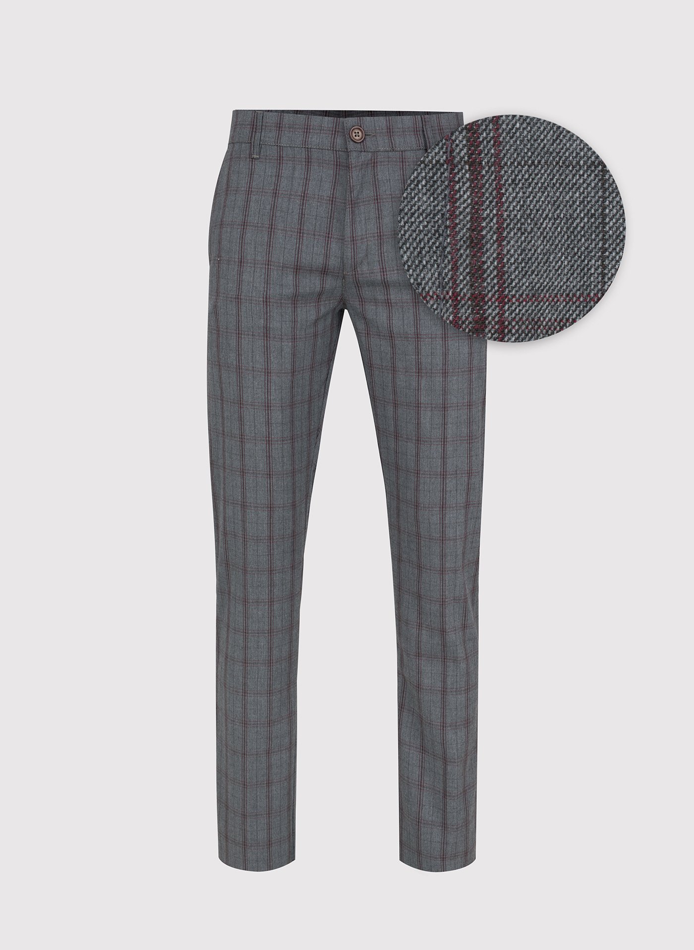 PAKO LORENTE – Szare spodnie męskie w bordową kratę