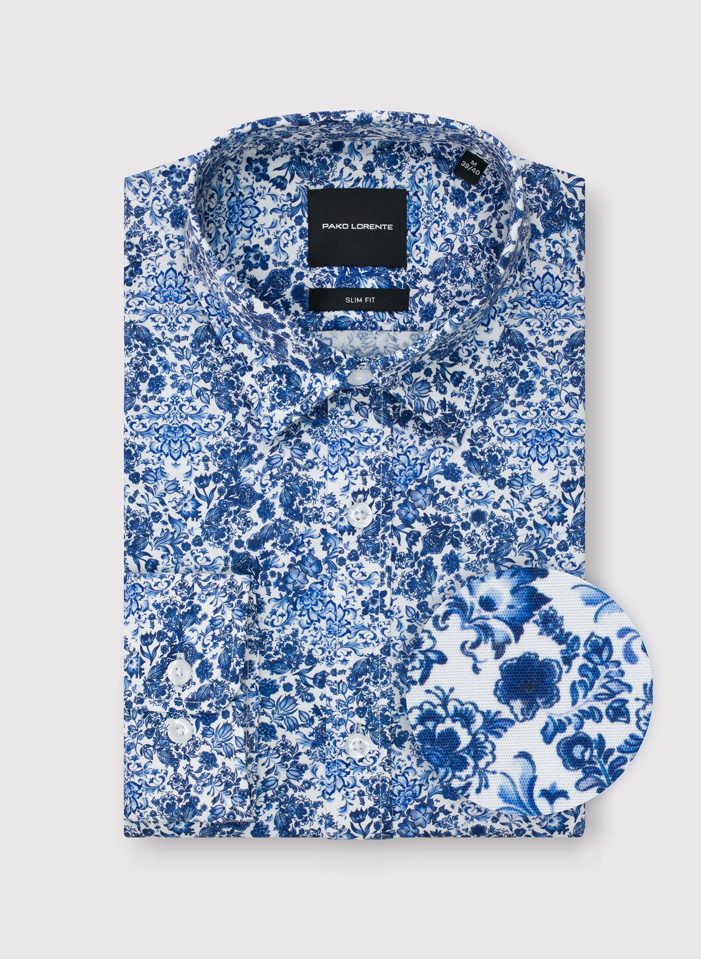 PAKO LORENTE - Koszula męska w niebieskie kwiaty