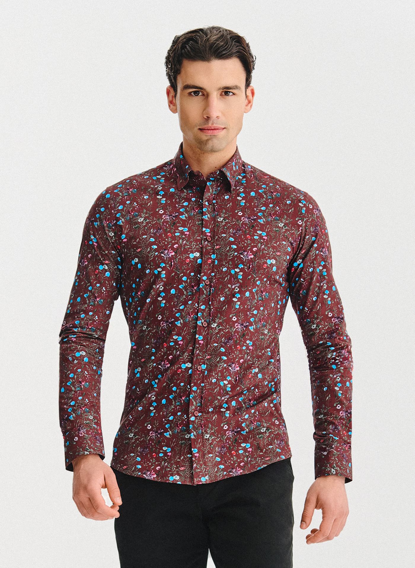 PAKO LORENTE – Bordowa koszula w kwiaty