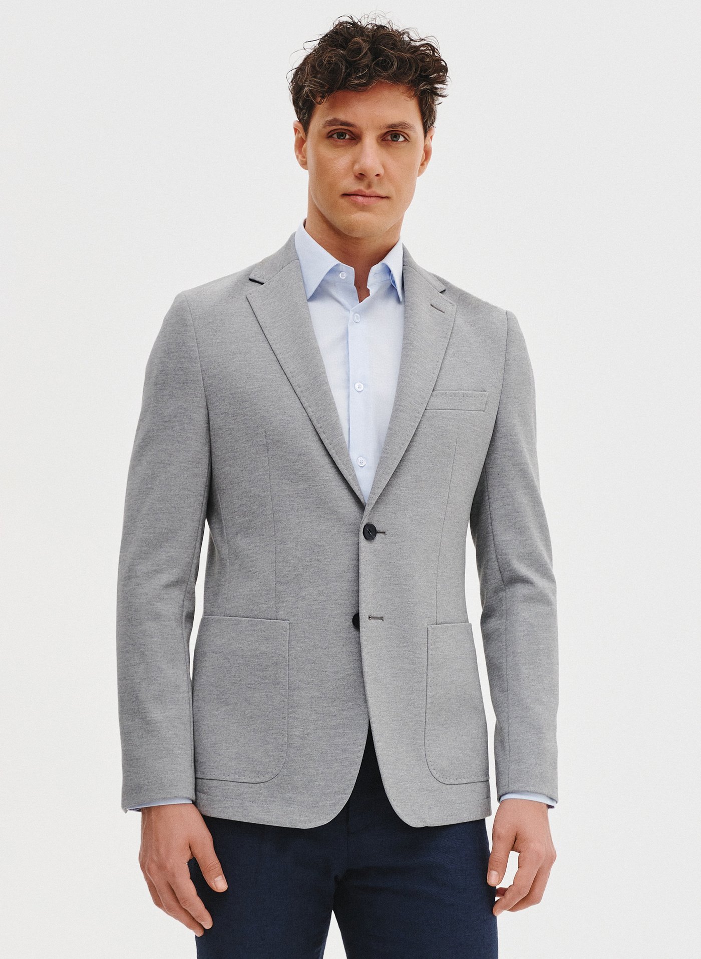 PAKO LORENTE - Jasnoszara marynarka z dzianiny