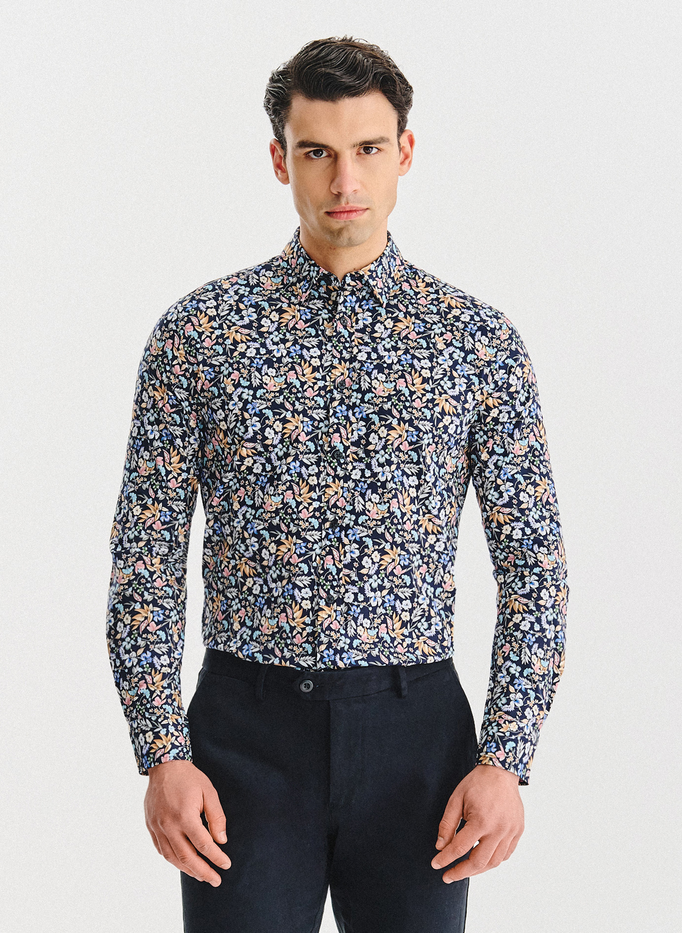 PAKO LORENTE - Granatowa koszula w kwiaty