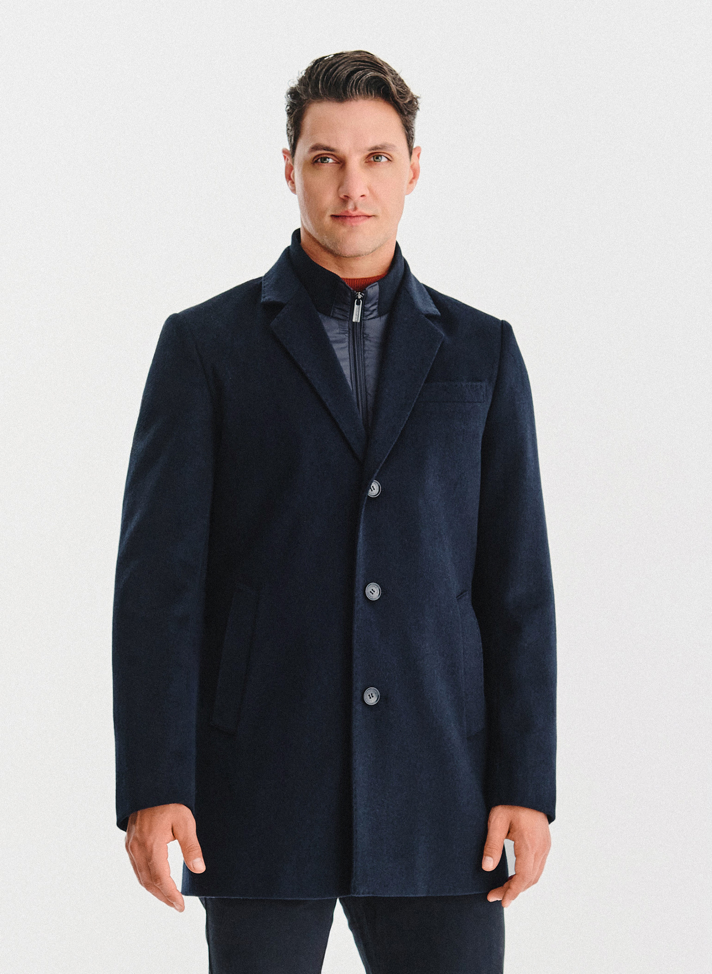 PAKO LORENTE – Granatowy płaszcz męski z wełną