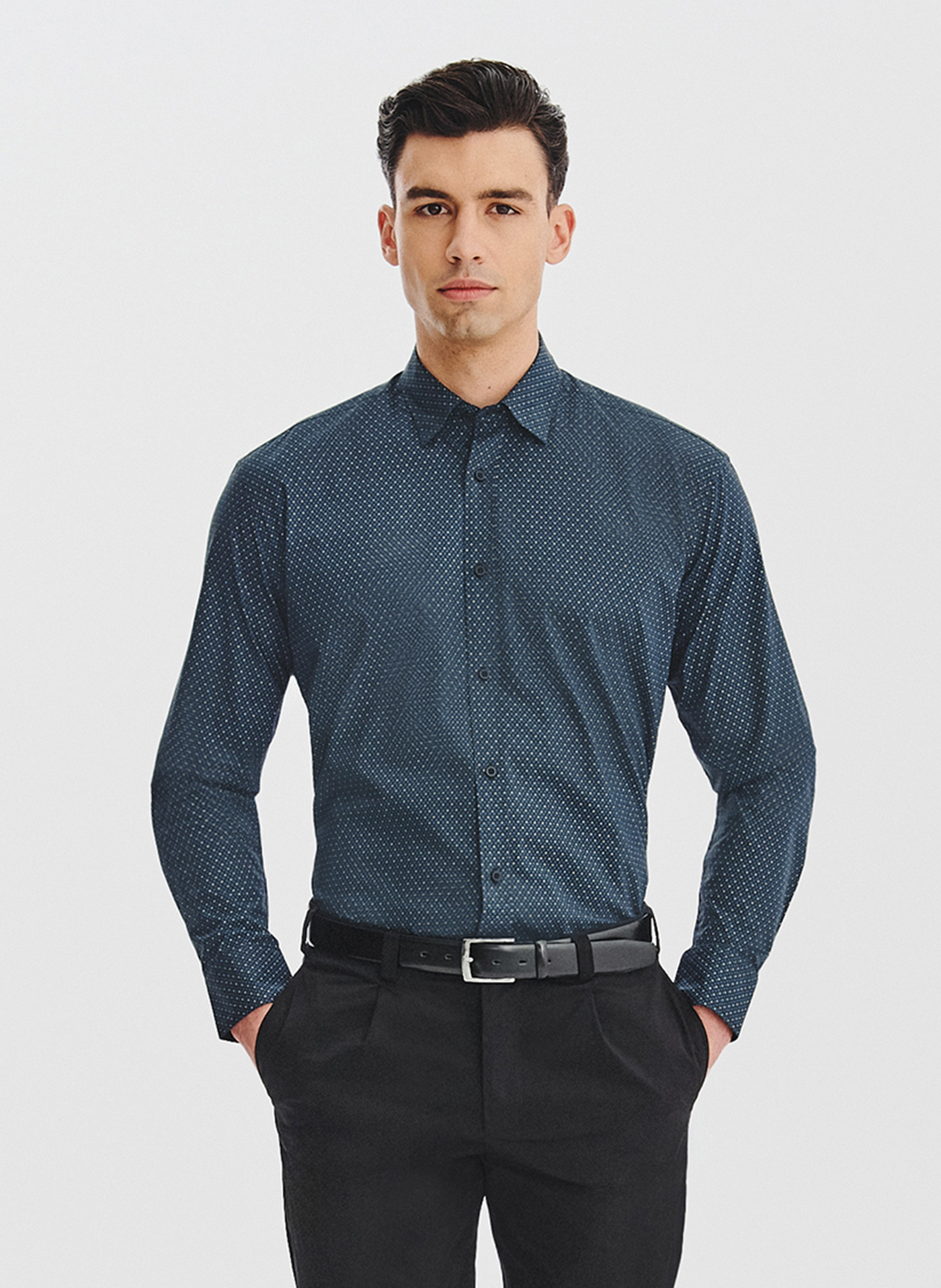 PAKO LORENTE - Czarna koszula męska wzór geometryczny