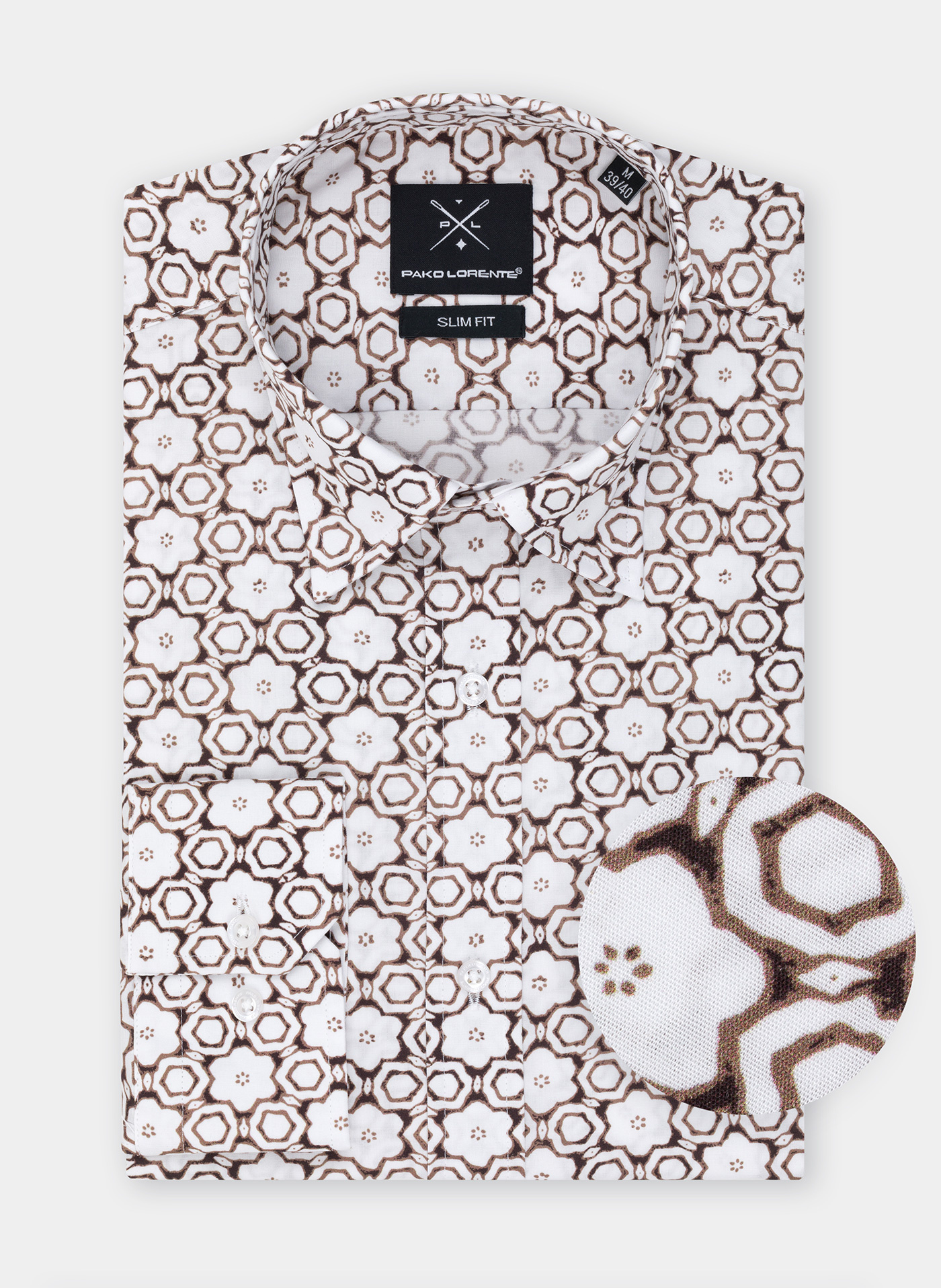 PAKO LORENTE – Koszula męska w brązowy wzór P22SF-1X-004-A-S