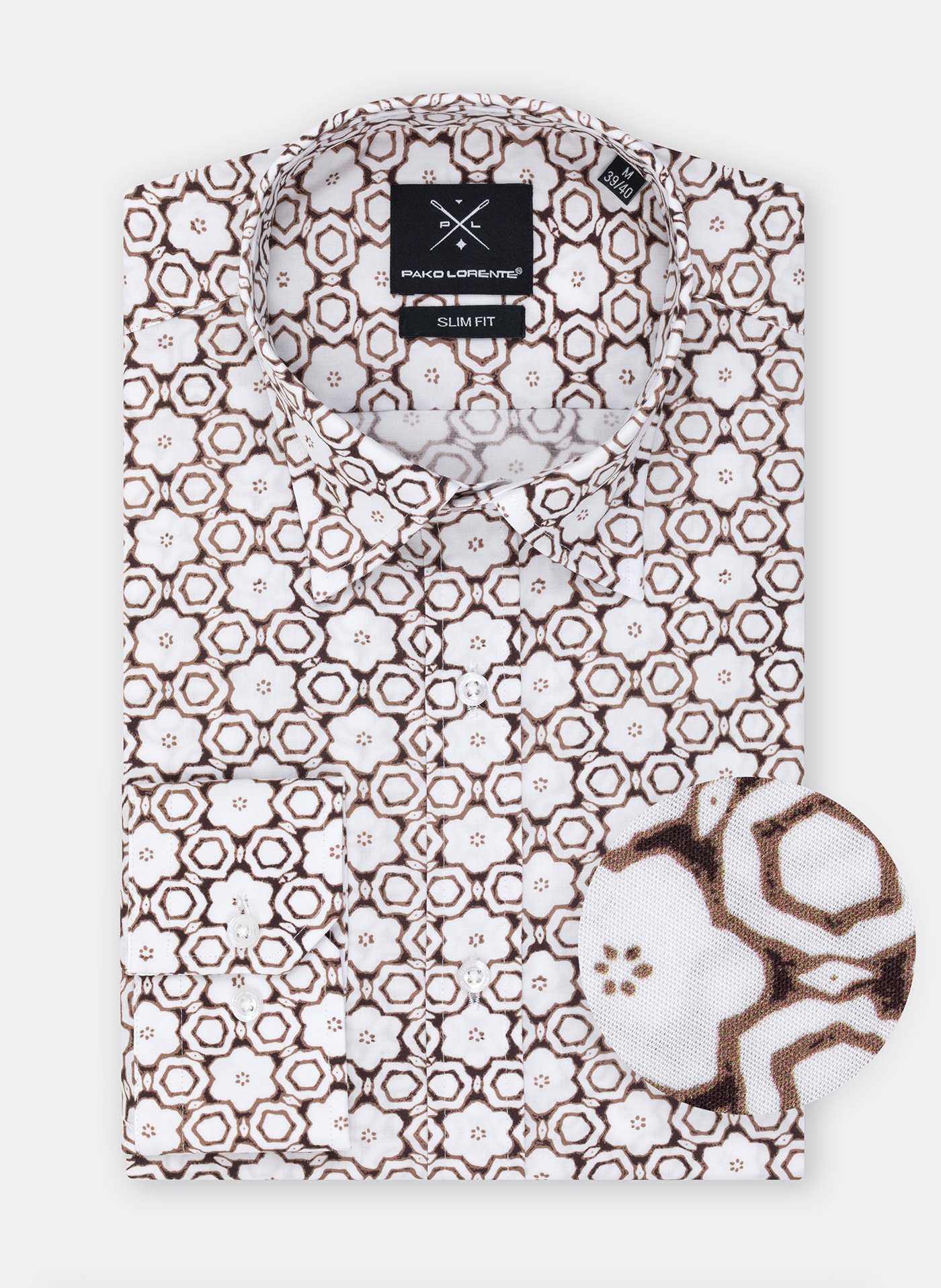 PAKO LORENTE – Koszula męska w brązowy wzór P22SF-1X-004-A-S