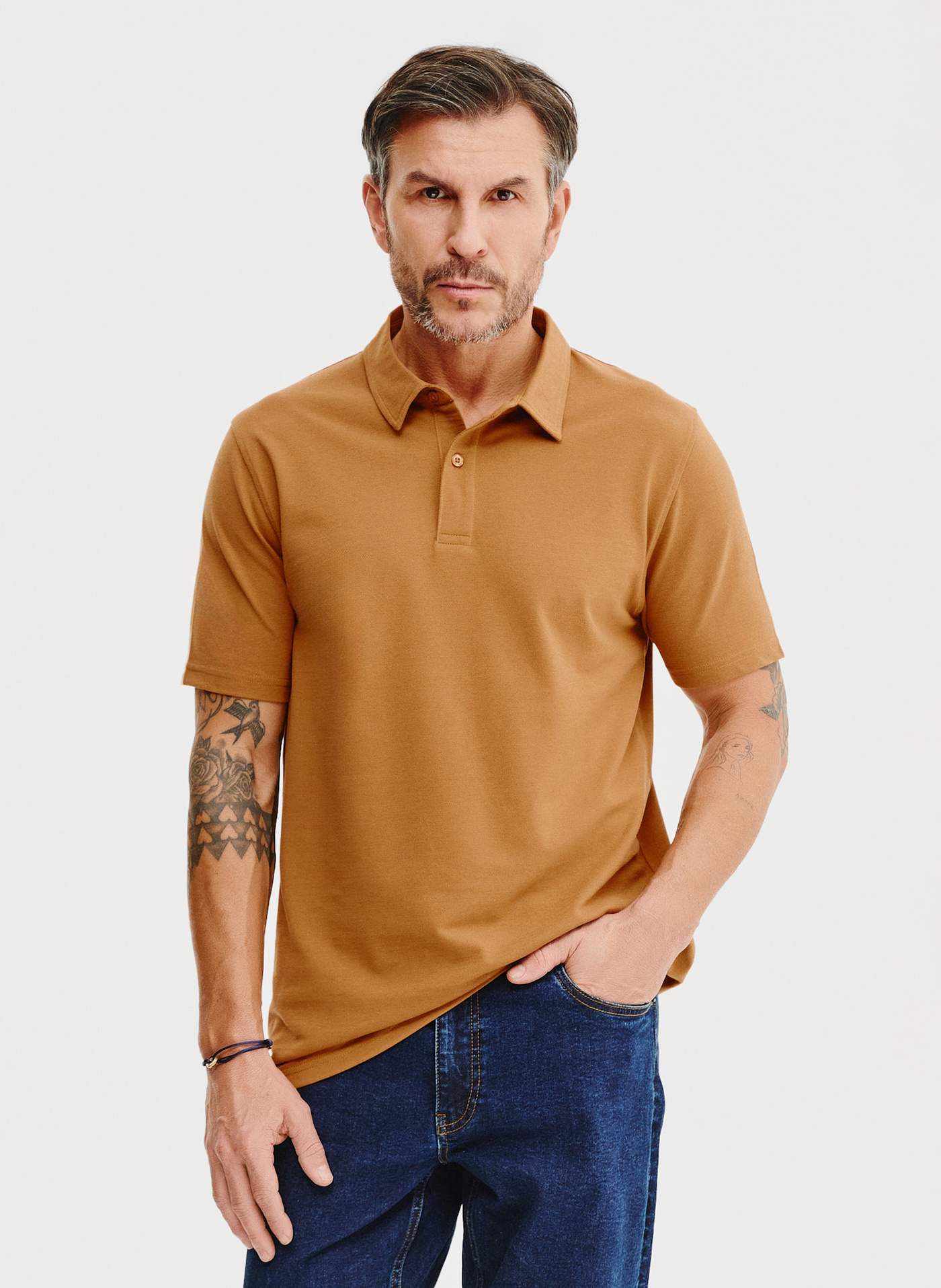 PAKO LORENTE – Męski t-shirt polo w kolorze beżowym