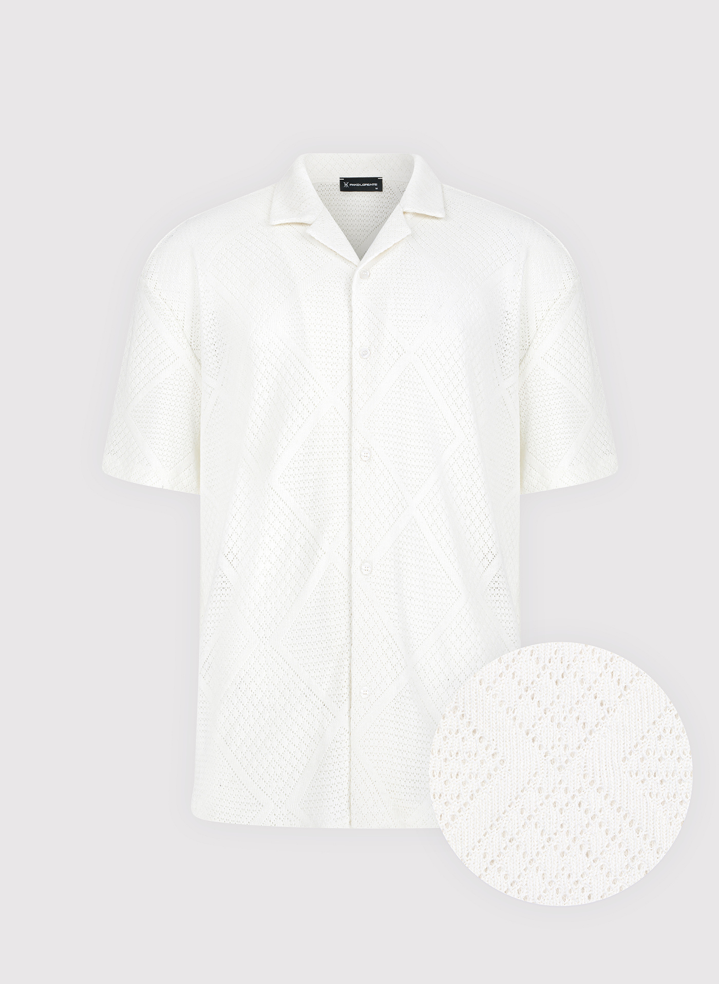 PAKO LORENTE - Ażurowa koszula męska z krótkim rękawem biała