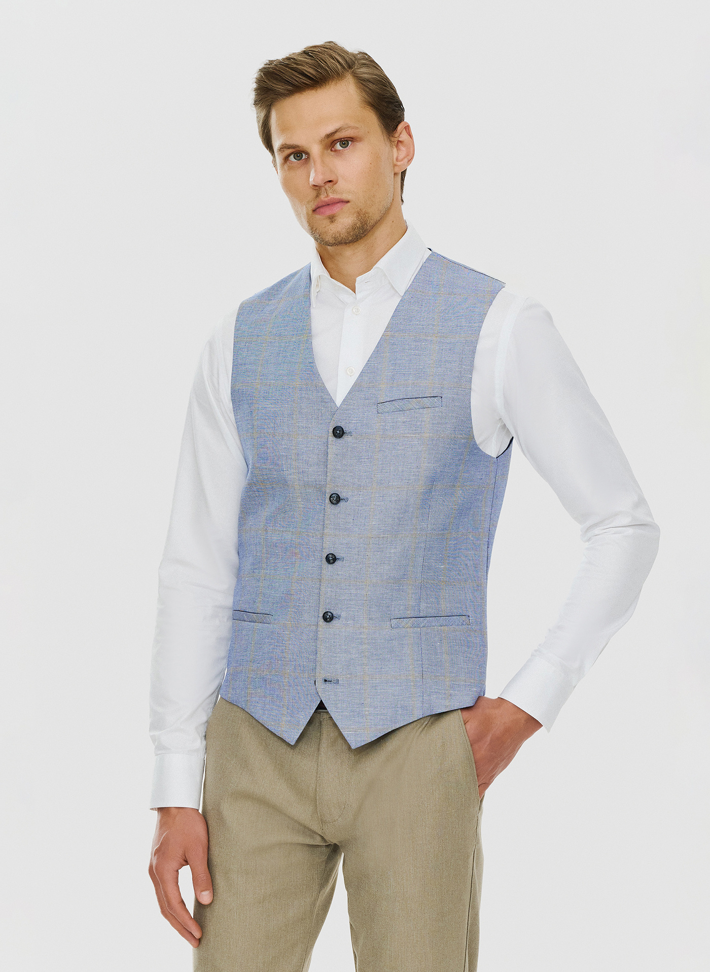 PAKO LORENTE – Męska niebieska kamizelka w kratkę