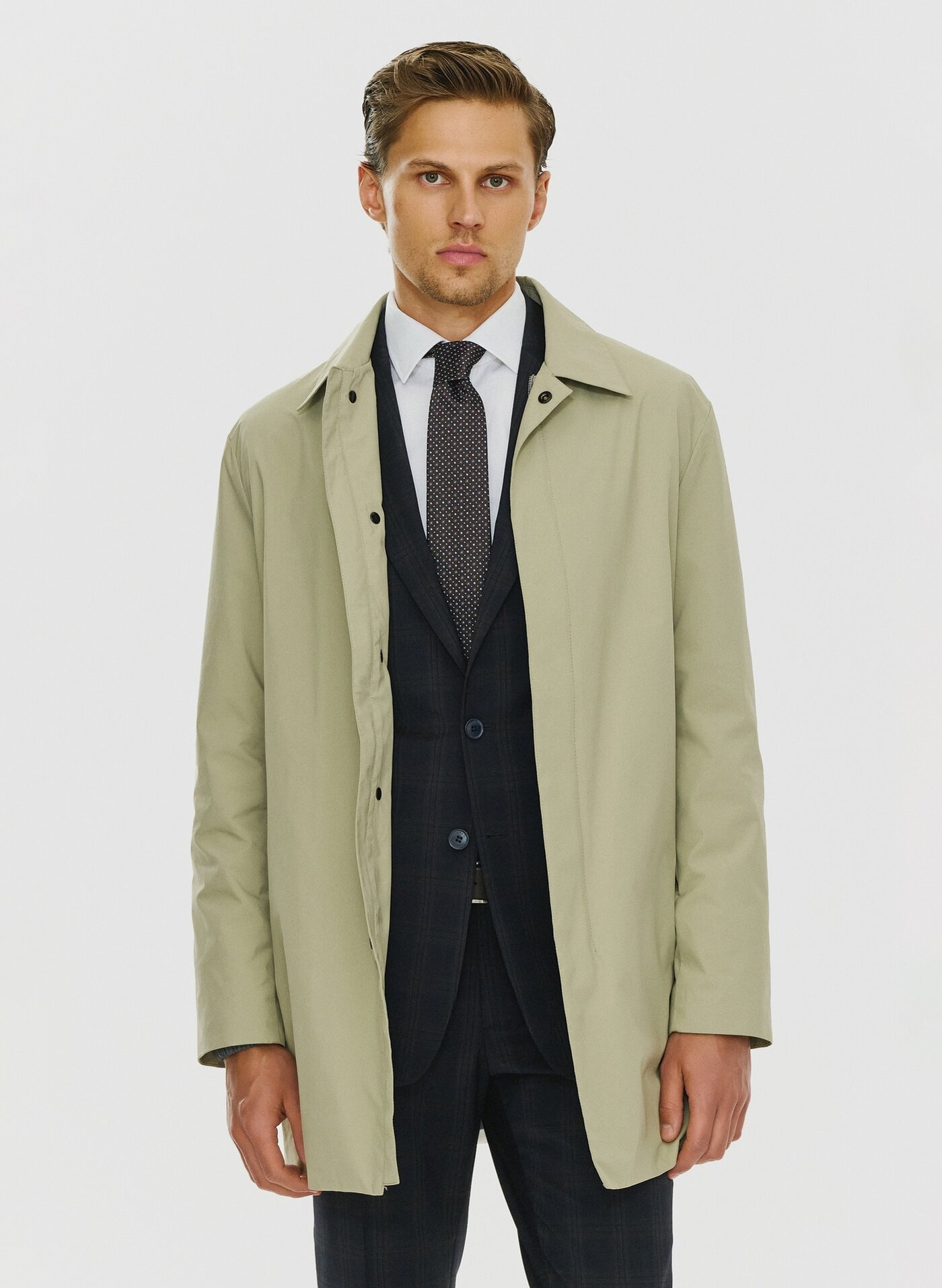 PAKO LORENTE – Beżowy klasyczny płaszcz męski P24SF-7X-002-E-0 - Pako Lorente