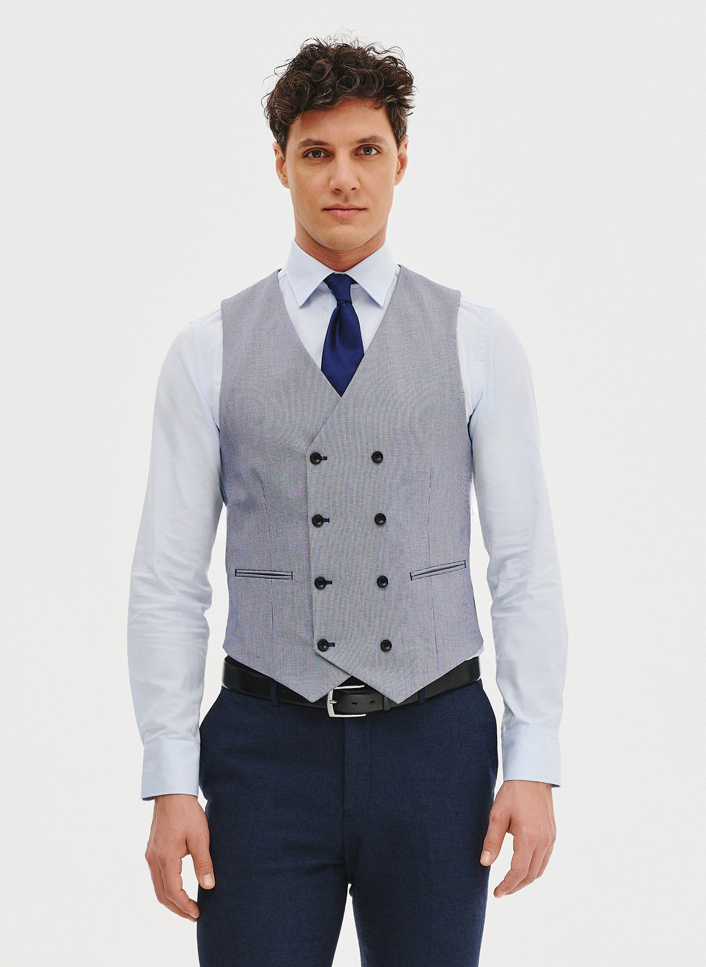 PAKO LORENTE - Dwurzędowa kamizelka męska w pepitkę