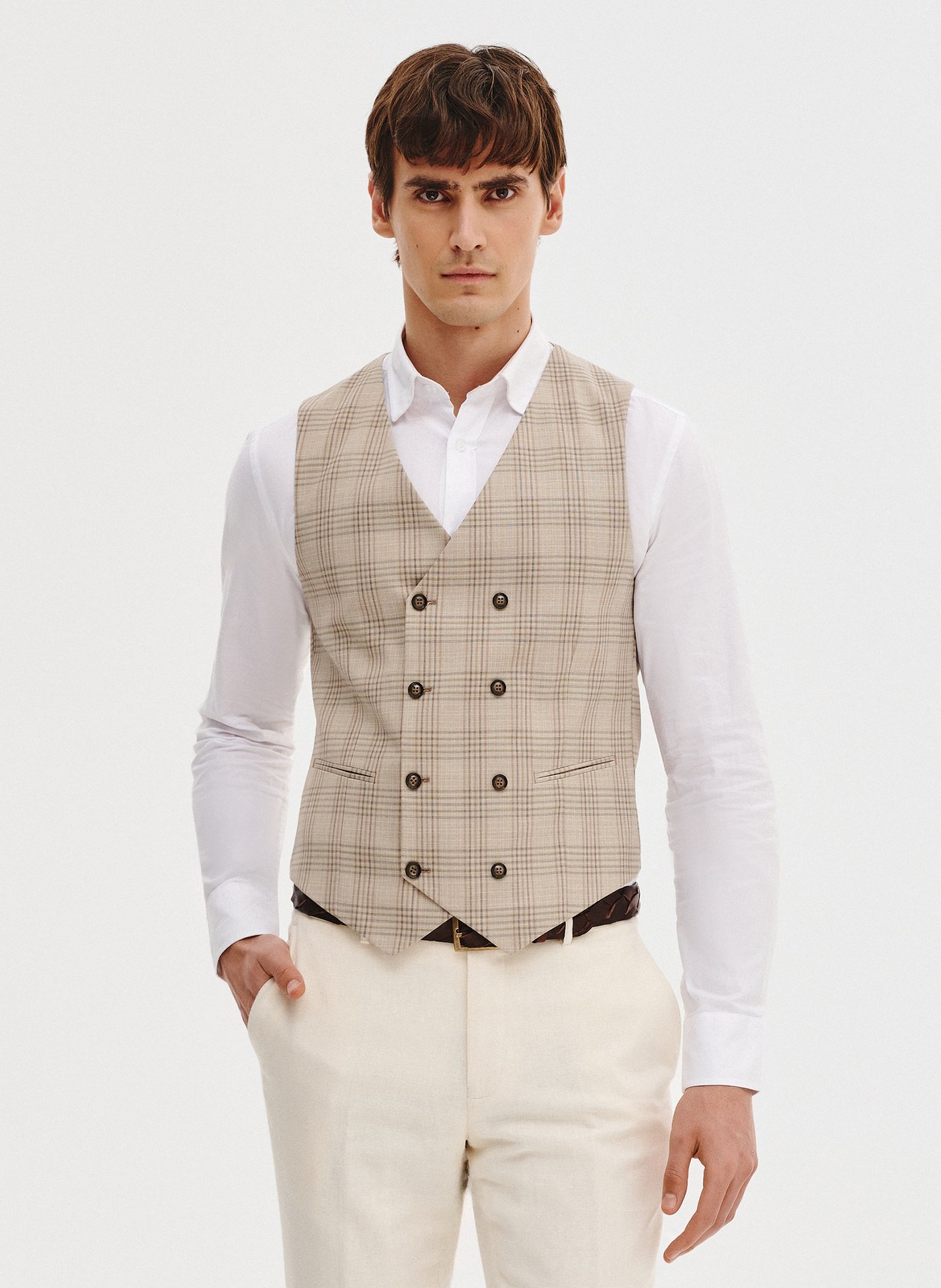 PAKO LORENTE - Dwurzędowa kamizelka męska w mocną kratę