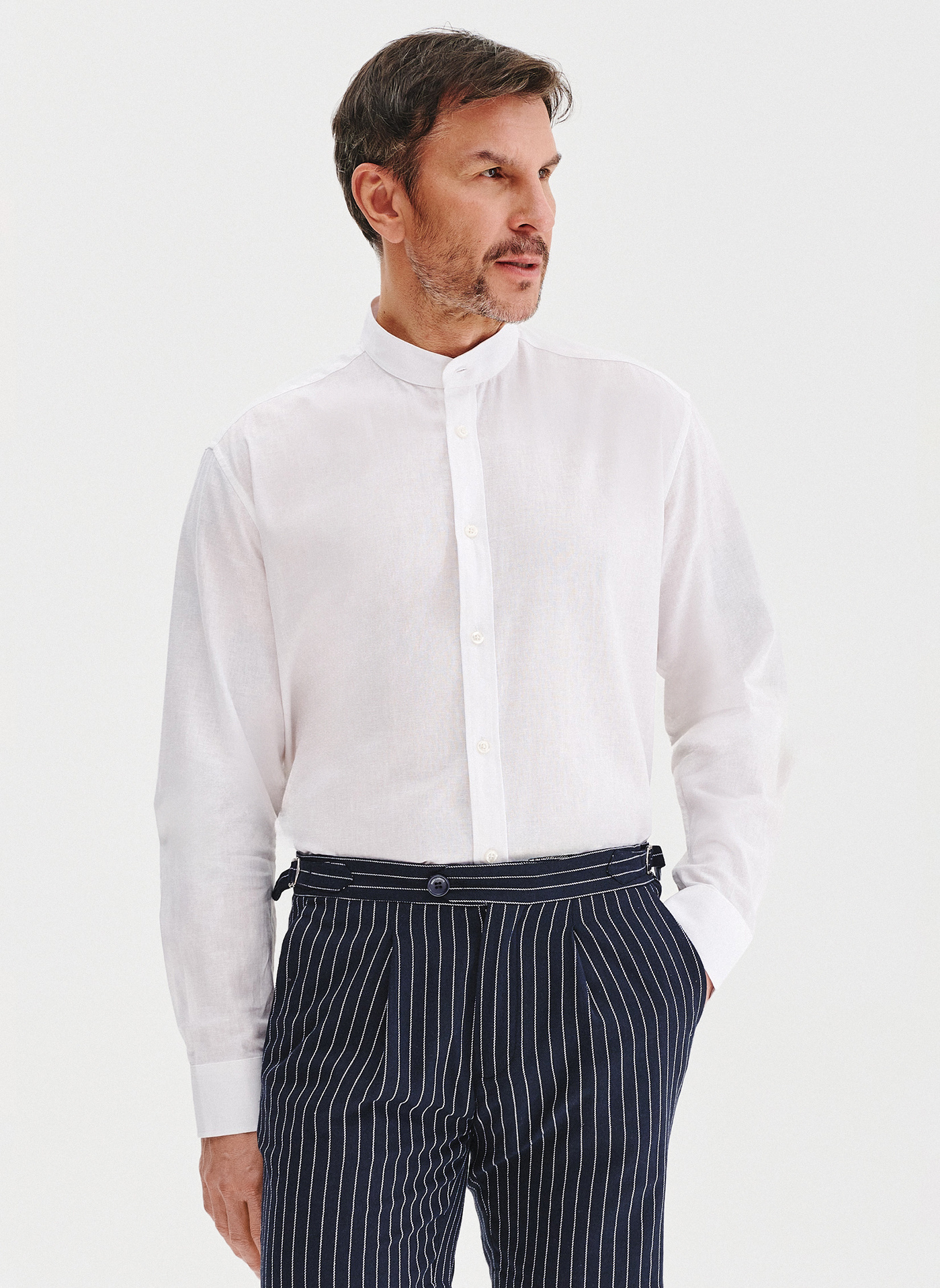 PAKO LORENTE - Biała koszula męska z lnu i bawełny