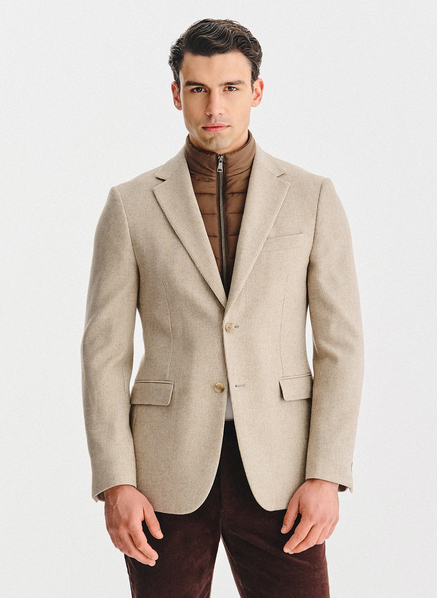 PAKO LORENTE - Beżowa marynarka męska z odpinaną stójką