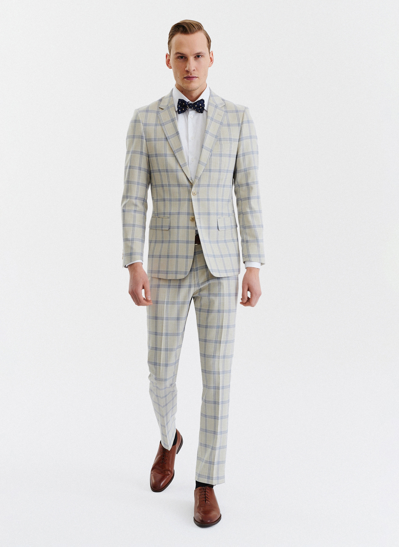 PAKO LORENTE – Beżowe spodnie garniturowe w kratę