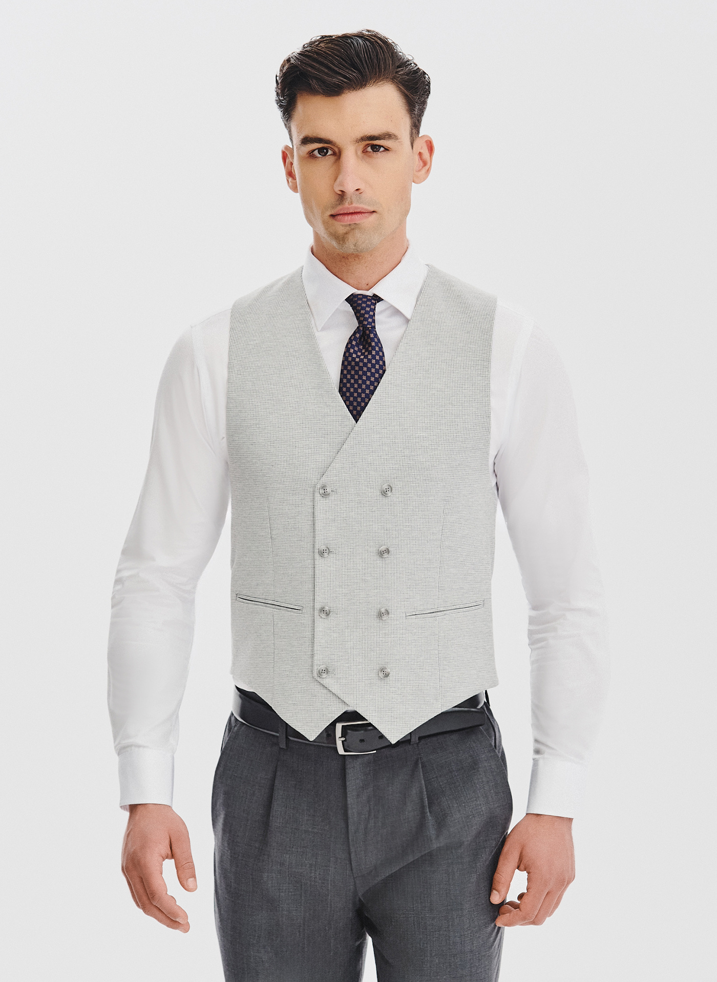 PAKO LORENTE - Dwurzędowa kamizelka męska w drobną kratę