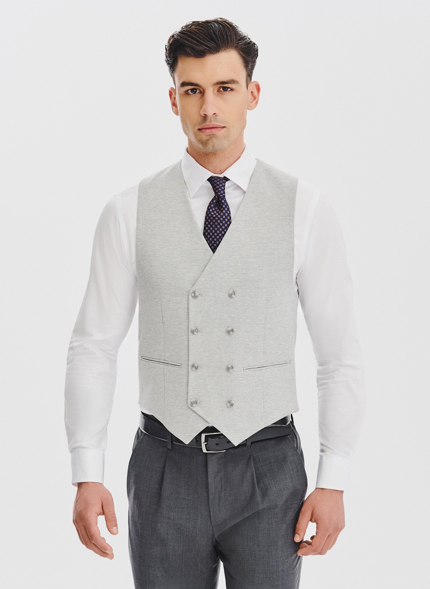 PAKO LORENTE - Dwurzędowa kamizelka męska w drobną kratę