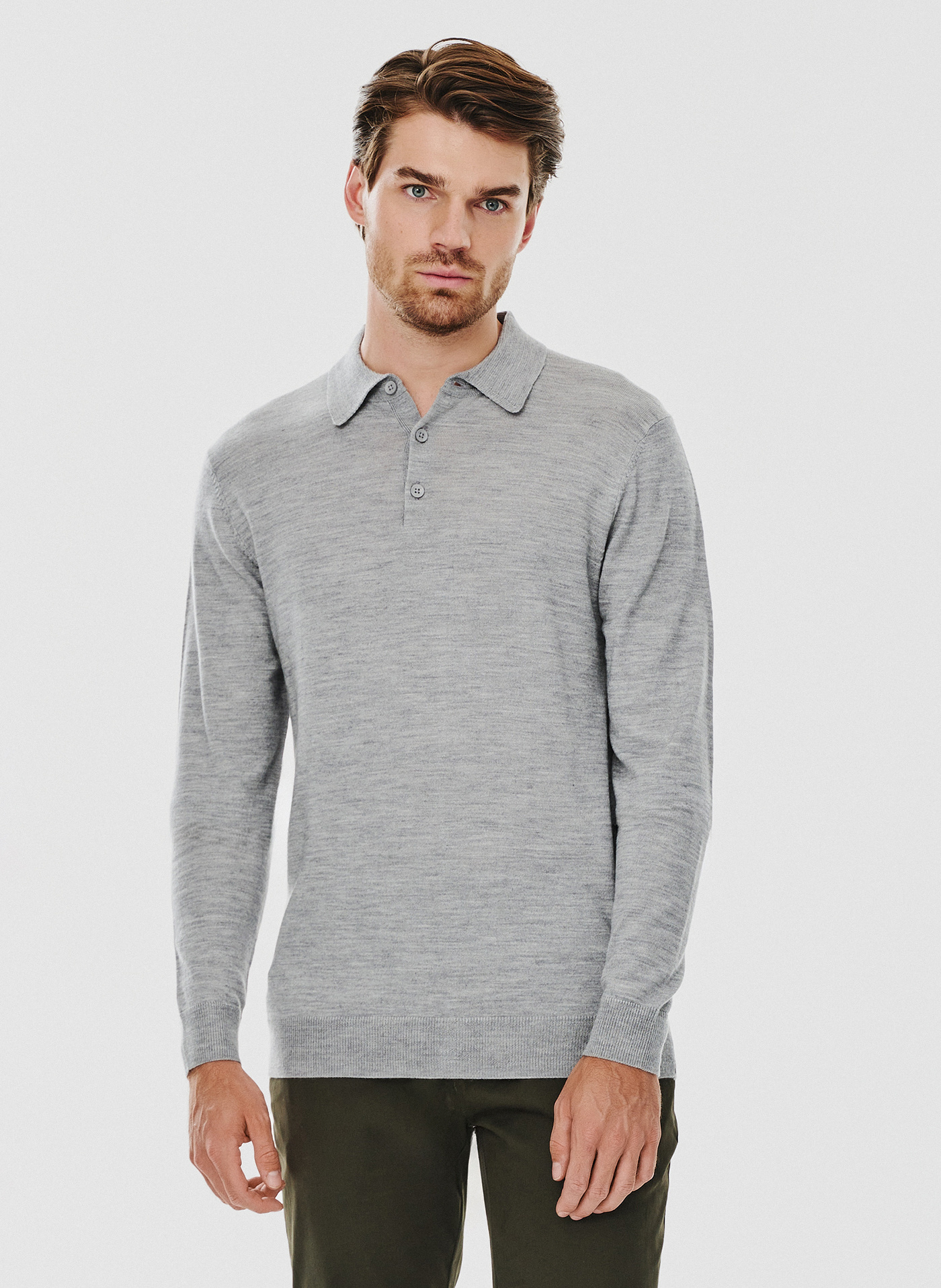 PAKO LORENTE – Męski szary sweter z kołnierzykiem polo