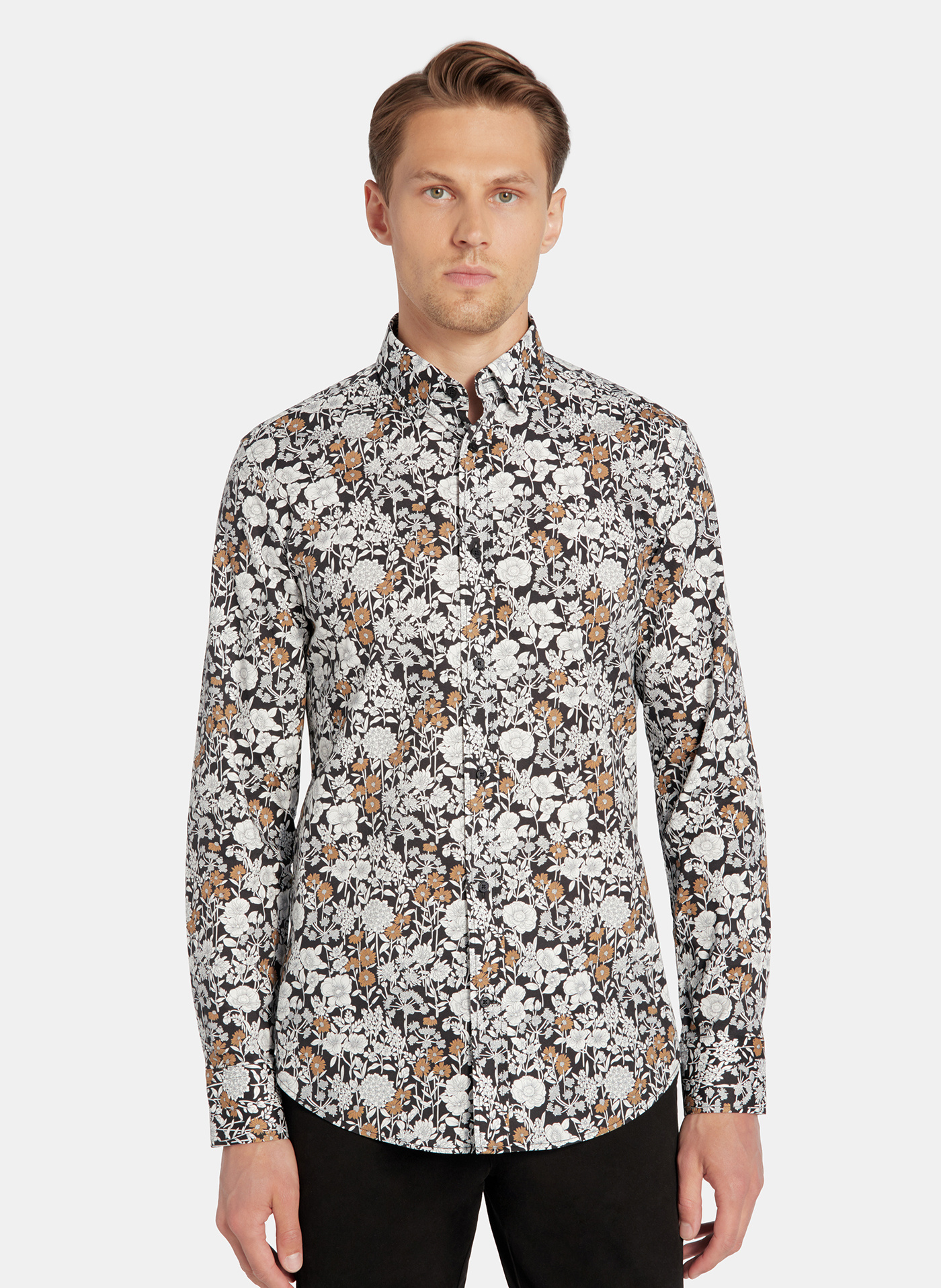 PAKO LORENTE - Czarna koszula męska kwiaty